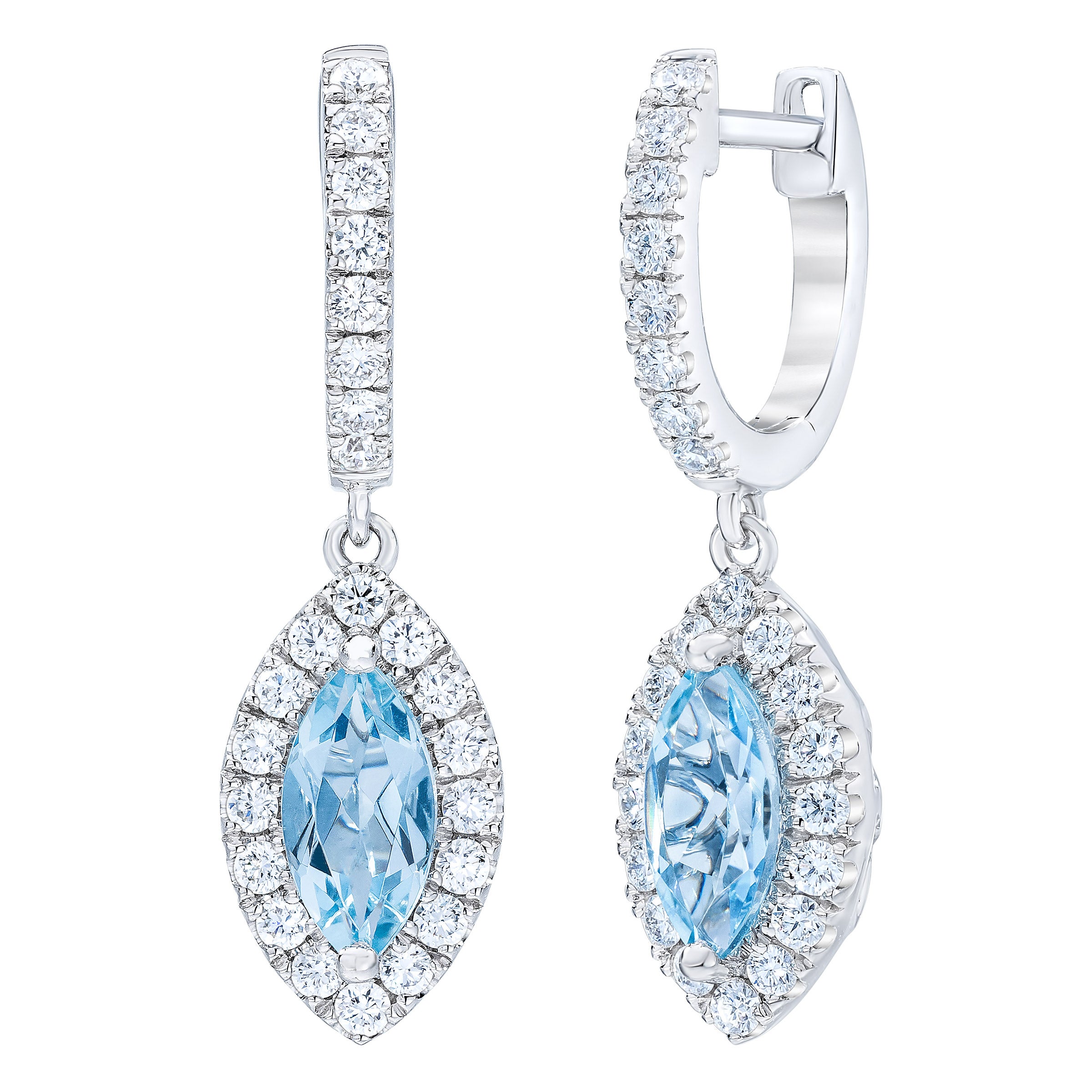 14KT WHITE GOLD VS2 I 0.52CTW DIAMOND & AQUAMARINE EARRINGS - Image 1