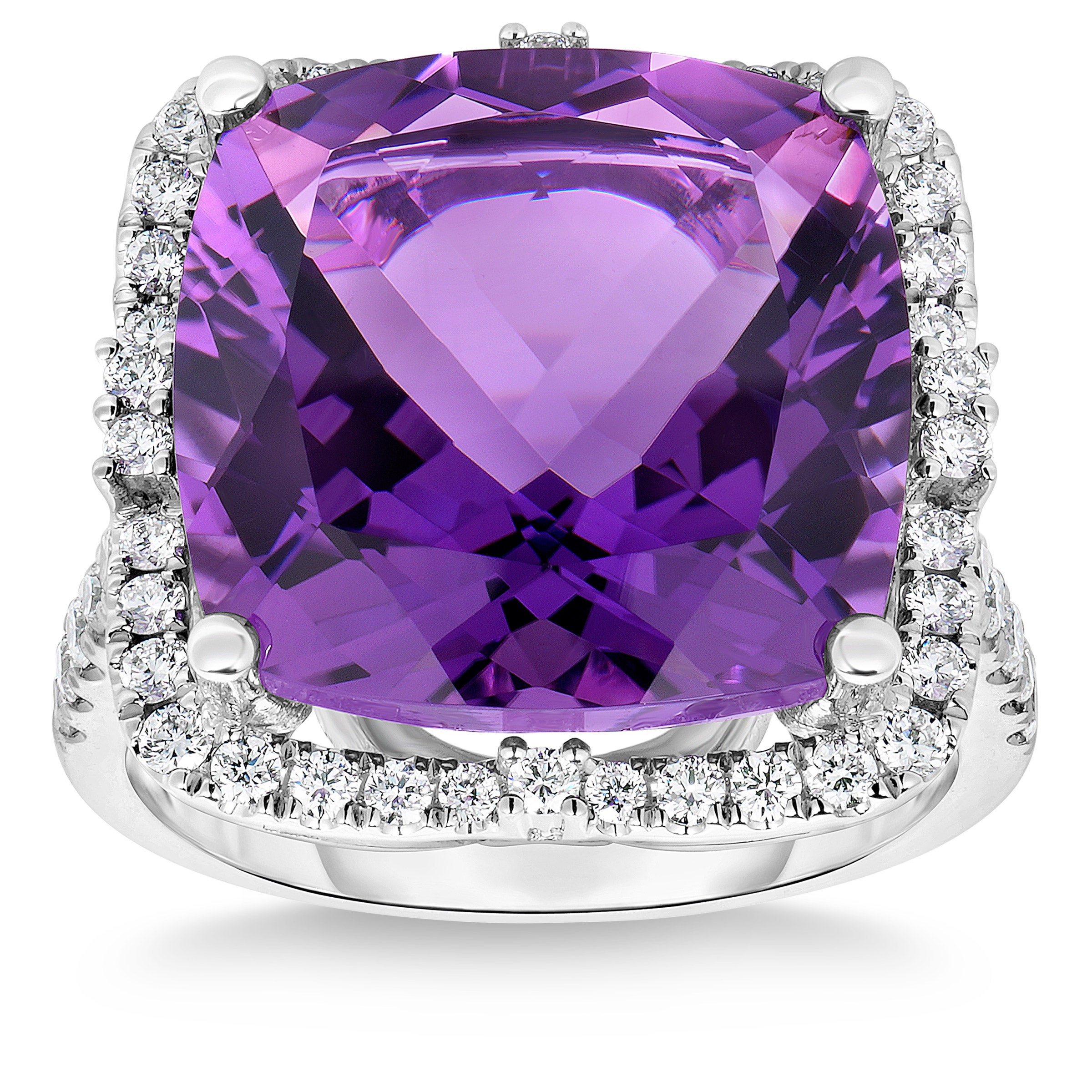 14KT WHITE GOLD VS2 I 0.50CTW DIAMOND AND AMETHYST RING - Image 1