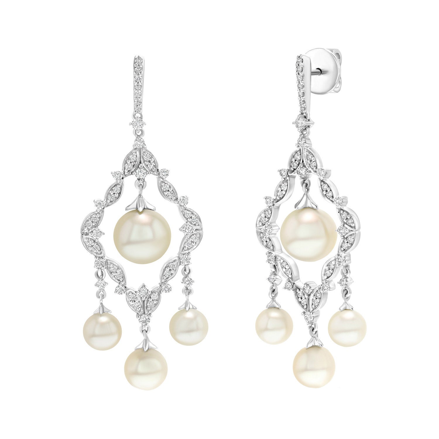 14KT WHITE GOLD .65CTW 5-8.5MM FRESHWATER PEARL CHANDELIER - Image 1