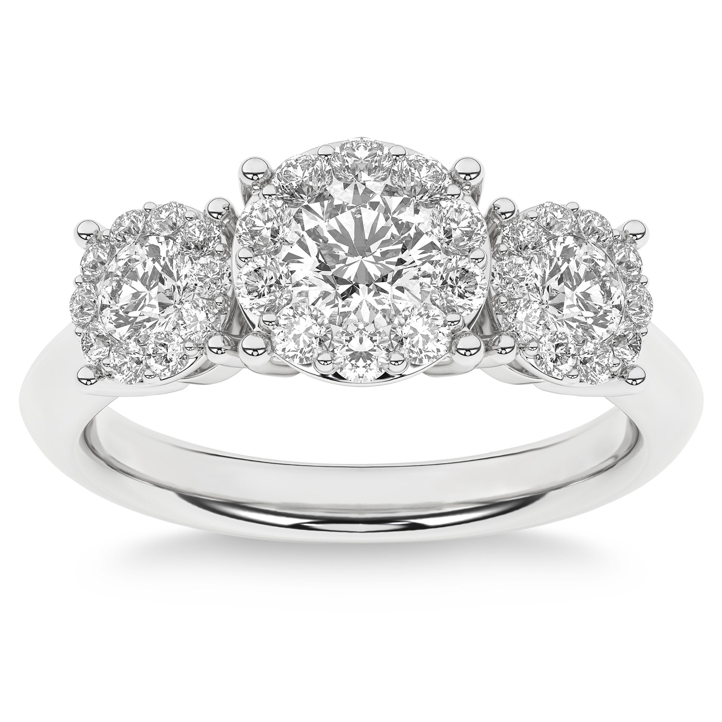 PLATINUM VS2 I 1.50CTW ROUND DIAMOND THREE STONE HALO RING - Image 1