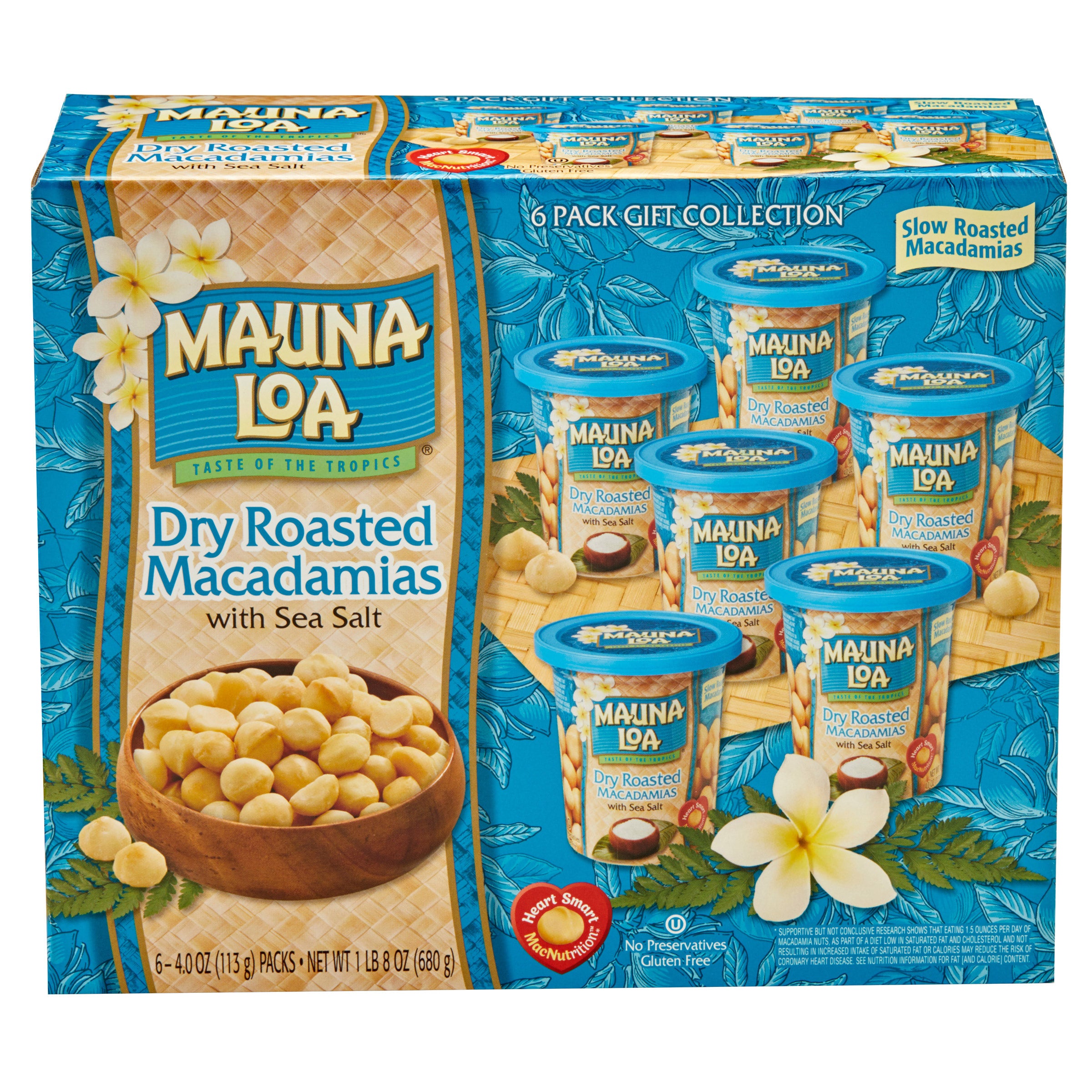 MAUNA LOA MACADAMIAS DRY ROASTED & SALTED 6/4.0 OZ GIFTBOX - Image 1