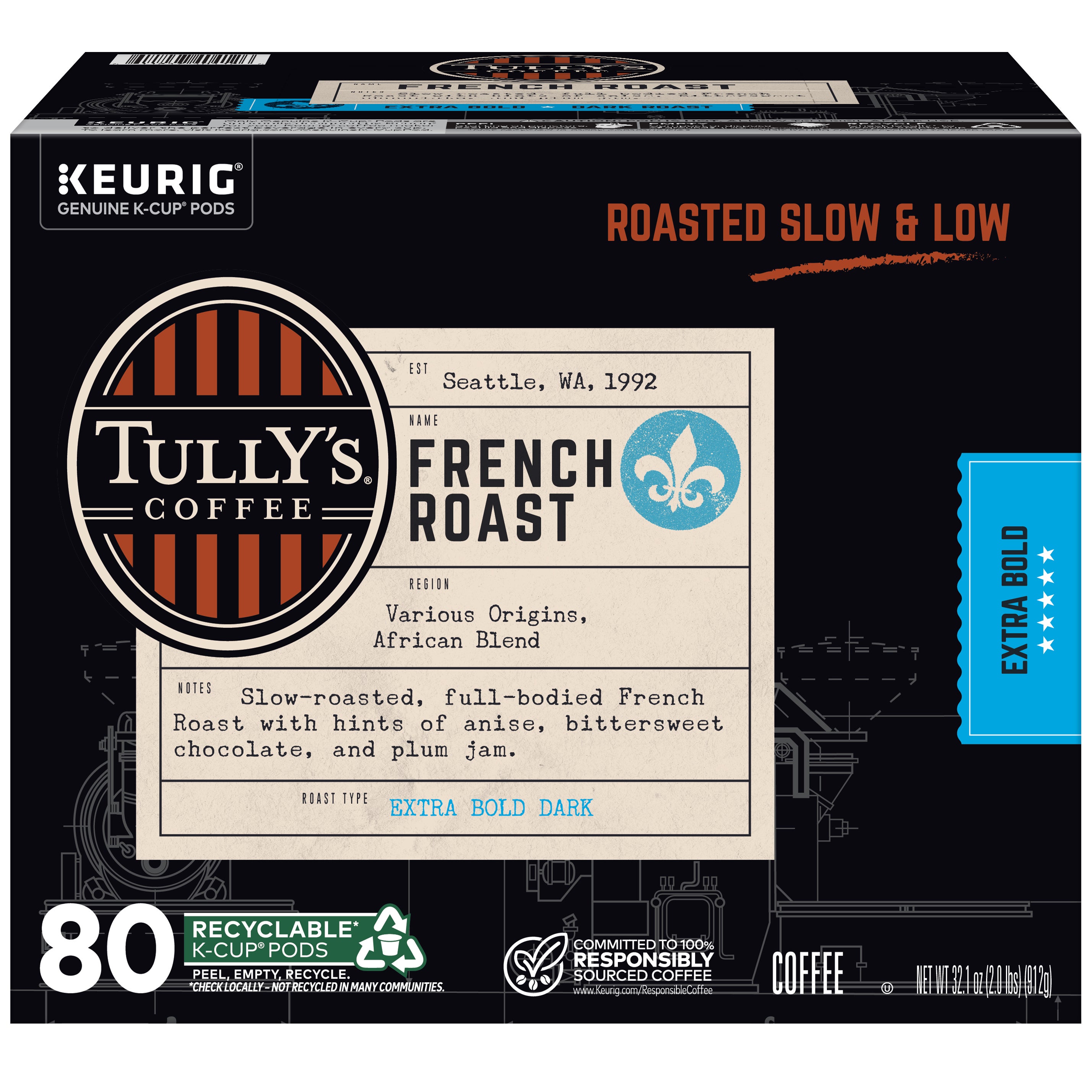 TULLY'S FRENCH ROAST 80 CT K-CUP PODS - Image 1