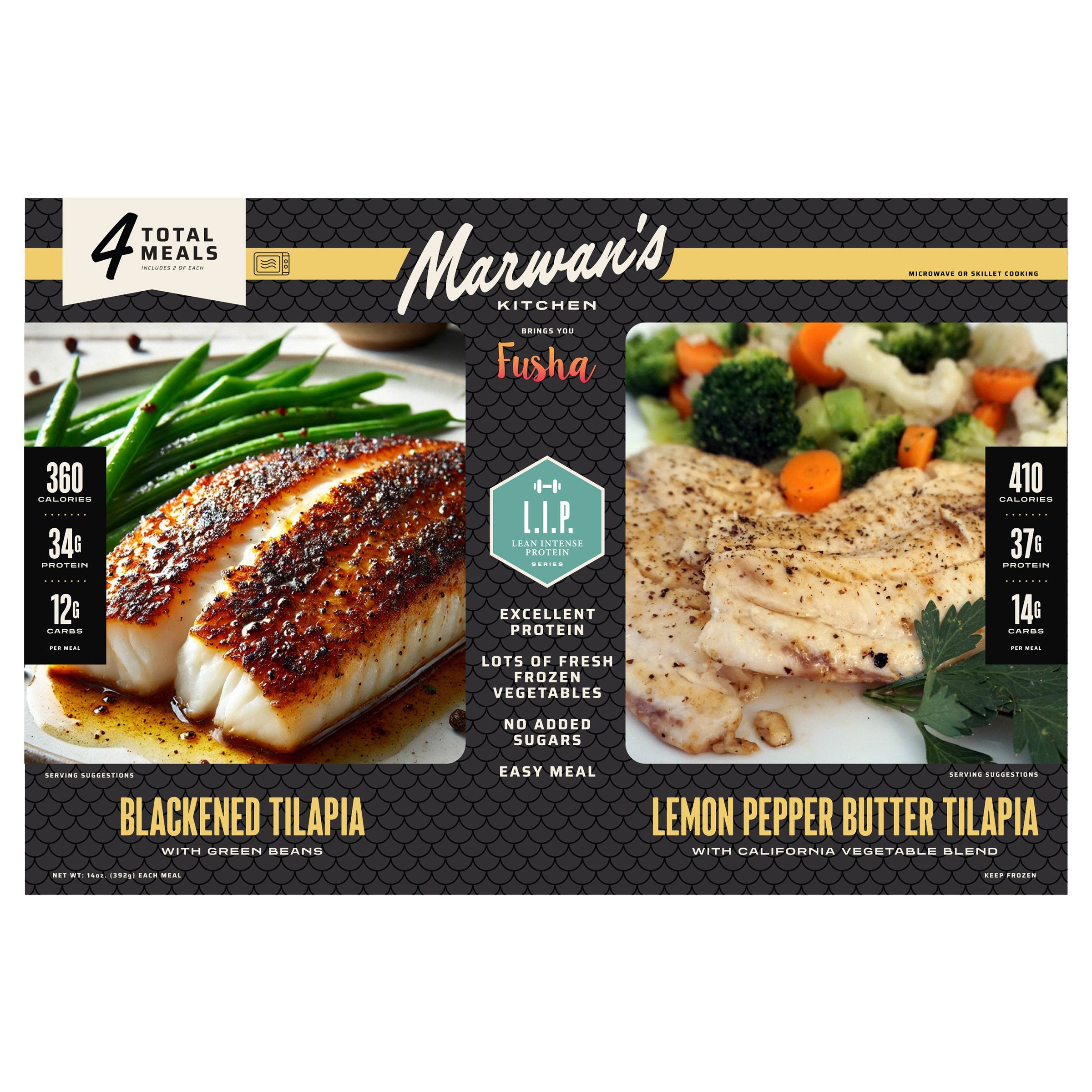 MARWAN'S KITCHEN BLACKEN & LEMON PEPPER TILAPIA MEALS 4PK - Image 1