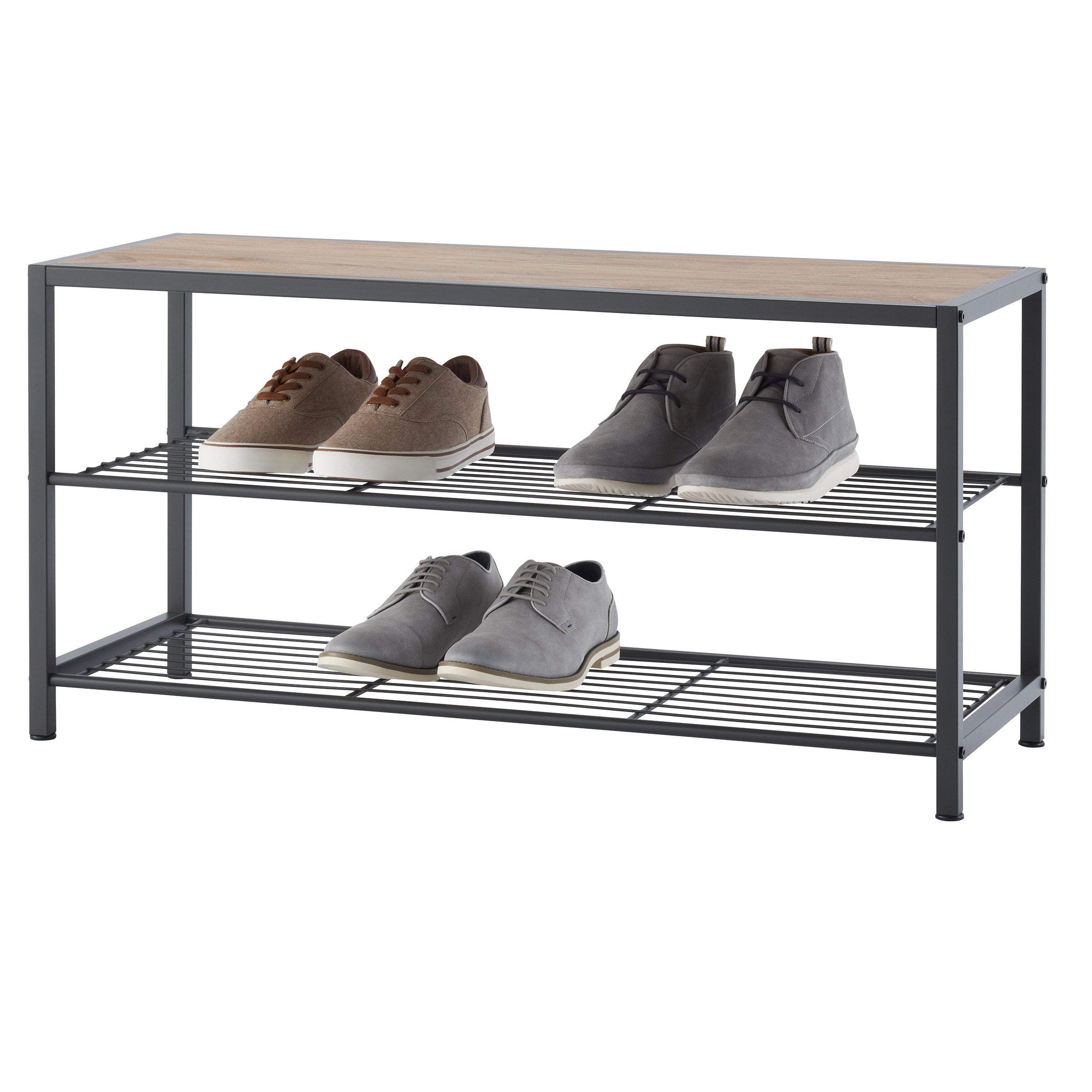 TRINITY SHOE BENCH WITH WIRE SHELVES