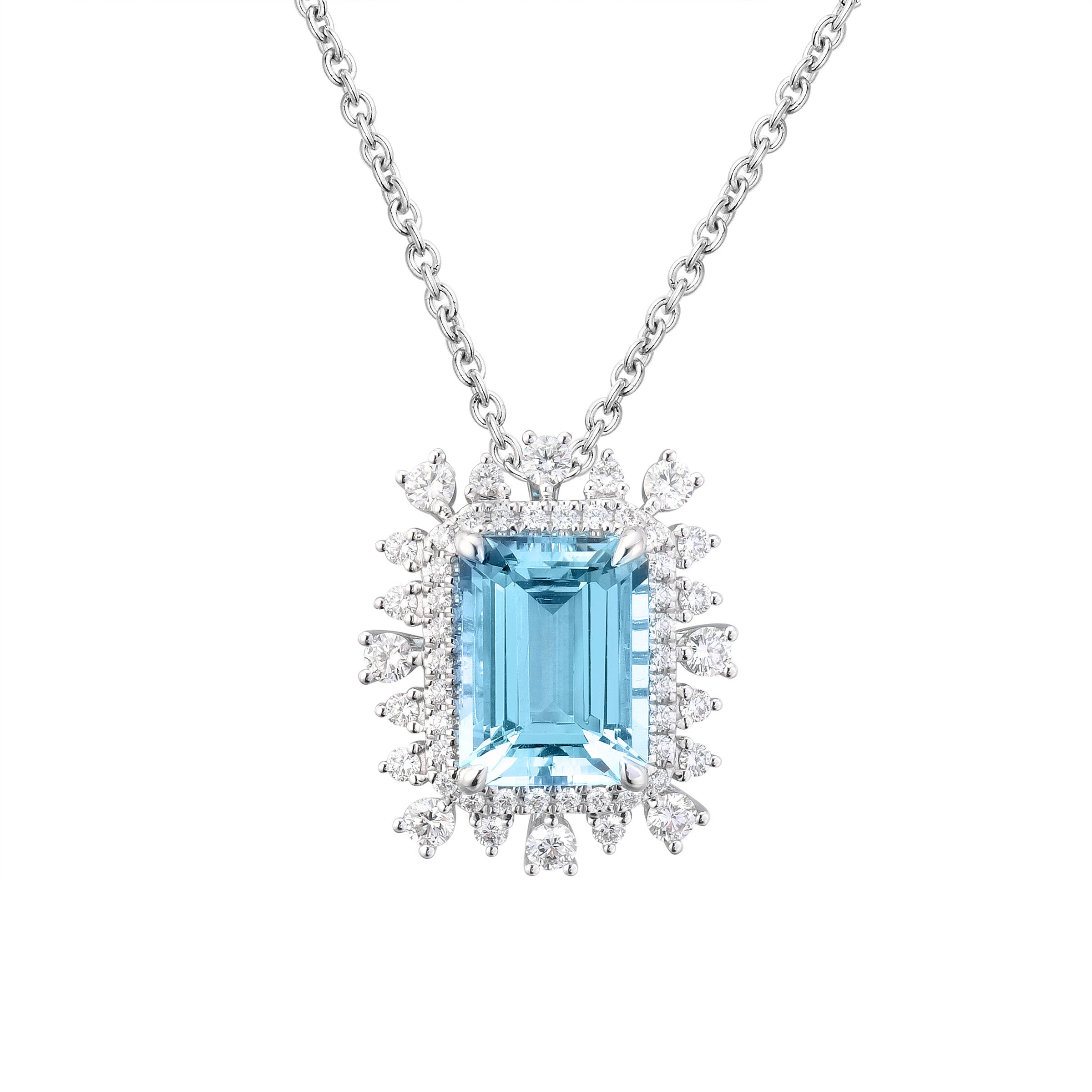 4.89CT EMERALD CUT AQUAMARINE & 0.89CTW DIAM 18KT WG PENDANT