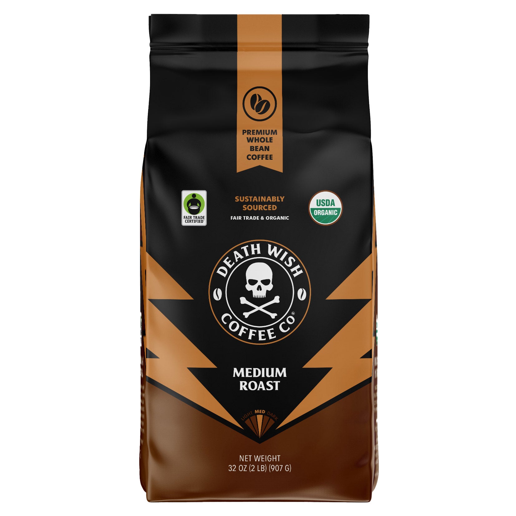 DEATH WISH COFFEE CO. ORGANIC MEDIUM ROAST 2 LBS WHOLE BEAN