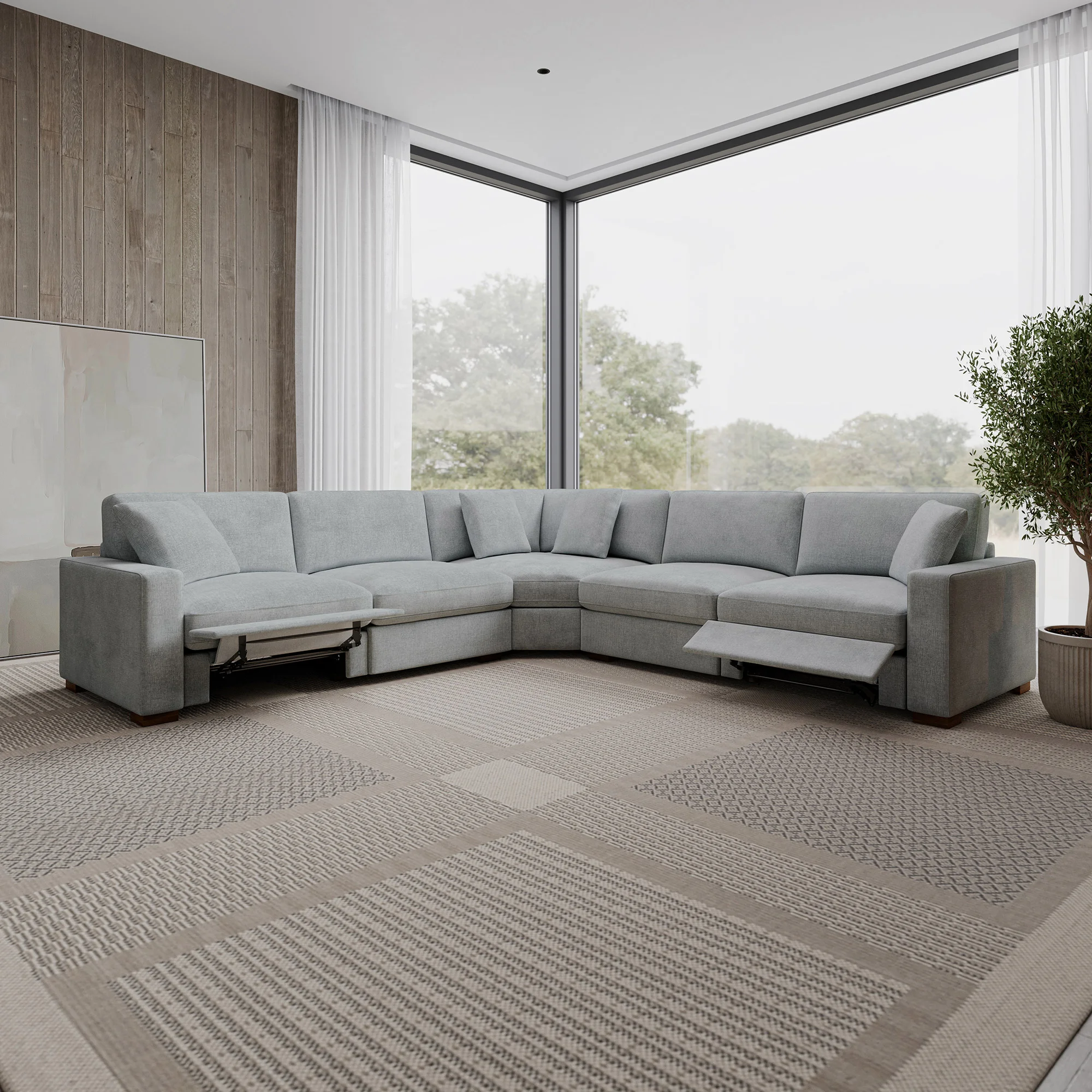 THOMASVILLE HENREDON FABRIC SECTIONAL WITH POWER FOOTRESTS