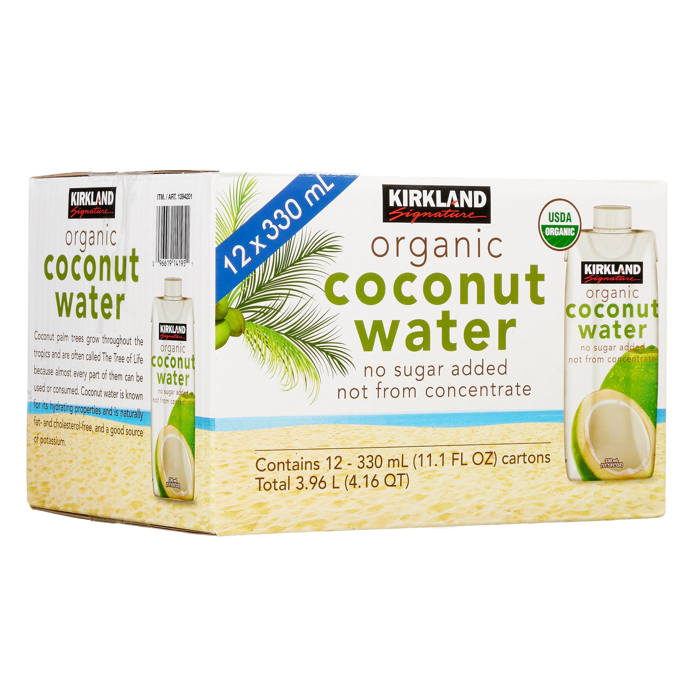 KIRKLAND SIGNATURE ORGANIC COCONUT WATER 12/11.1 OUNCE CARTONS - Image 1