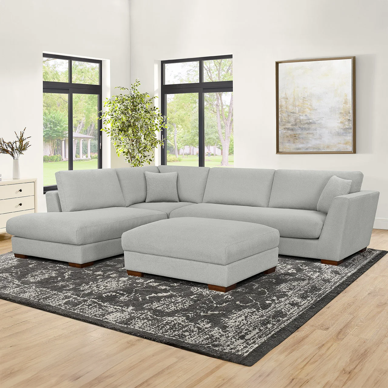 HENREDON LARKIN FABRIC SECTIONAL WITH STORAGE OTTOMAN