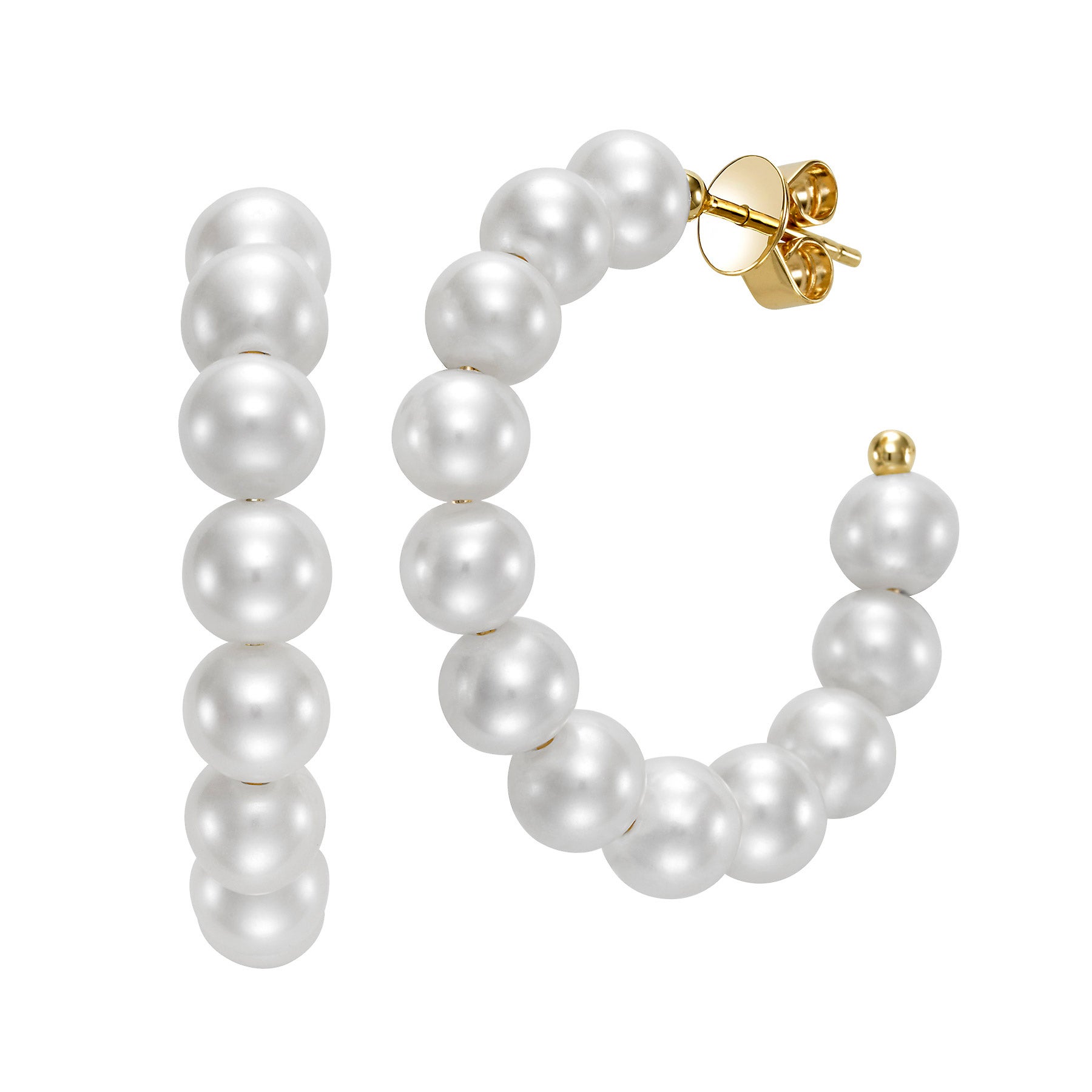 14KT YELLOW GOLD 6-7MM FRESHWATER CULTURED PEARL HOOP EARRINGS