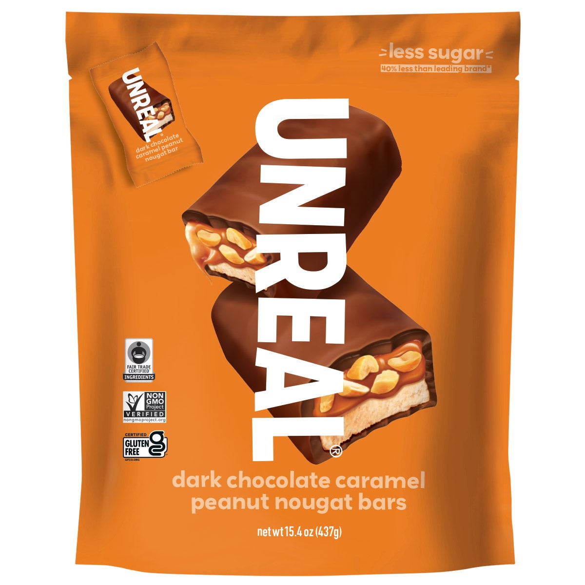 UNREAL DARK CHOCOLATE CARAMEL PEANUT NOUGAT BARS 15.4 OZ