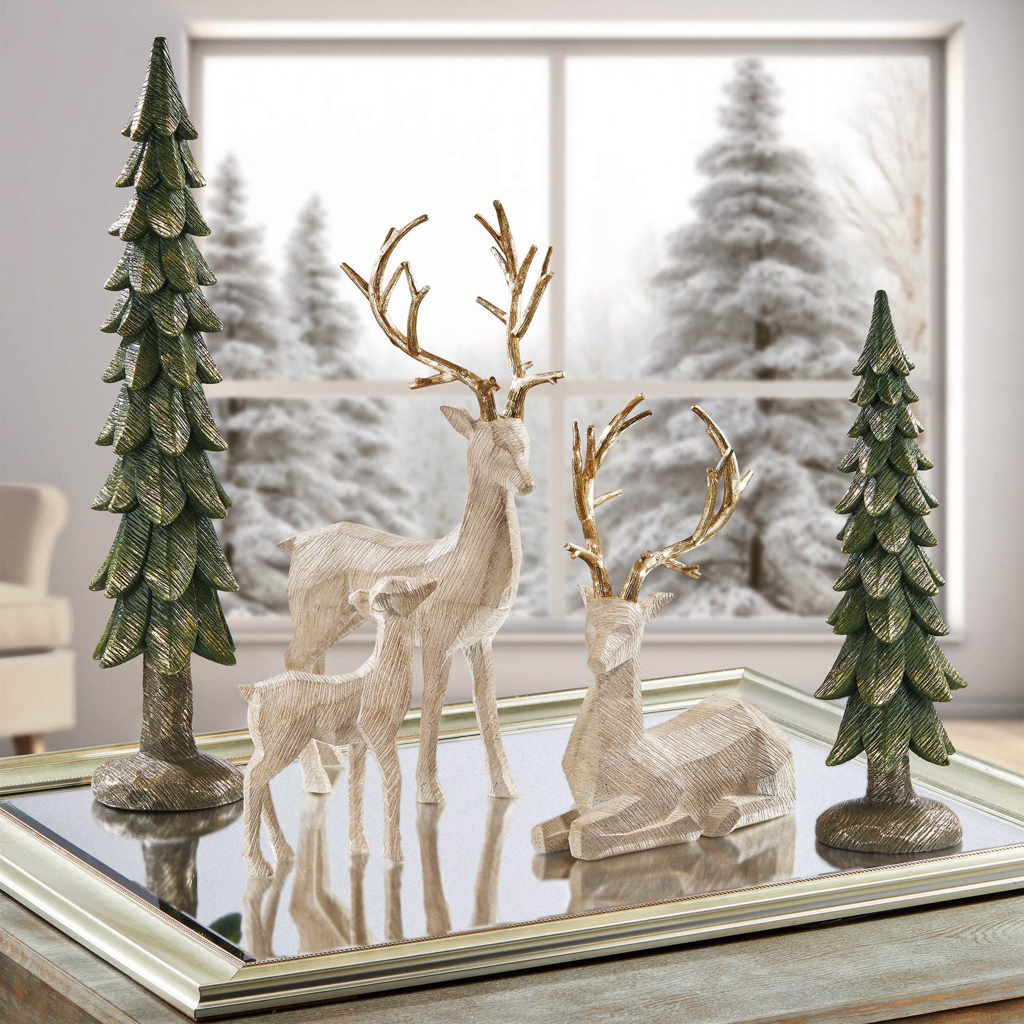 DEER FAMILY WITH TREES SET OF 5 - Image 1