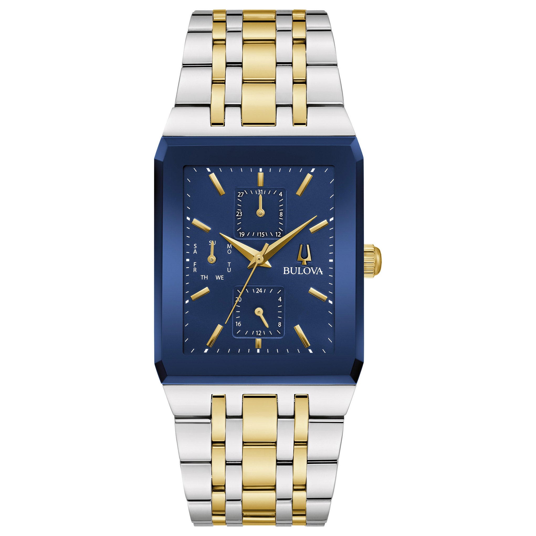 BULOVA QUADRA TWO-TONE STAINLESS STEEL BLUE DIAL QUARTZ MENS WATCH - Image 1