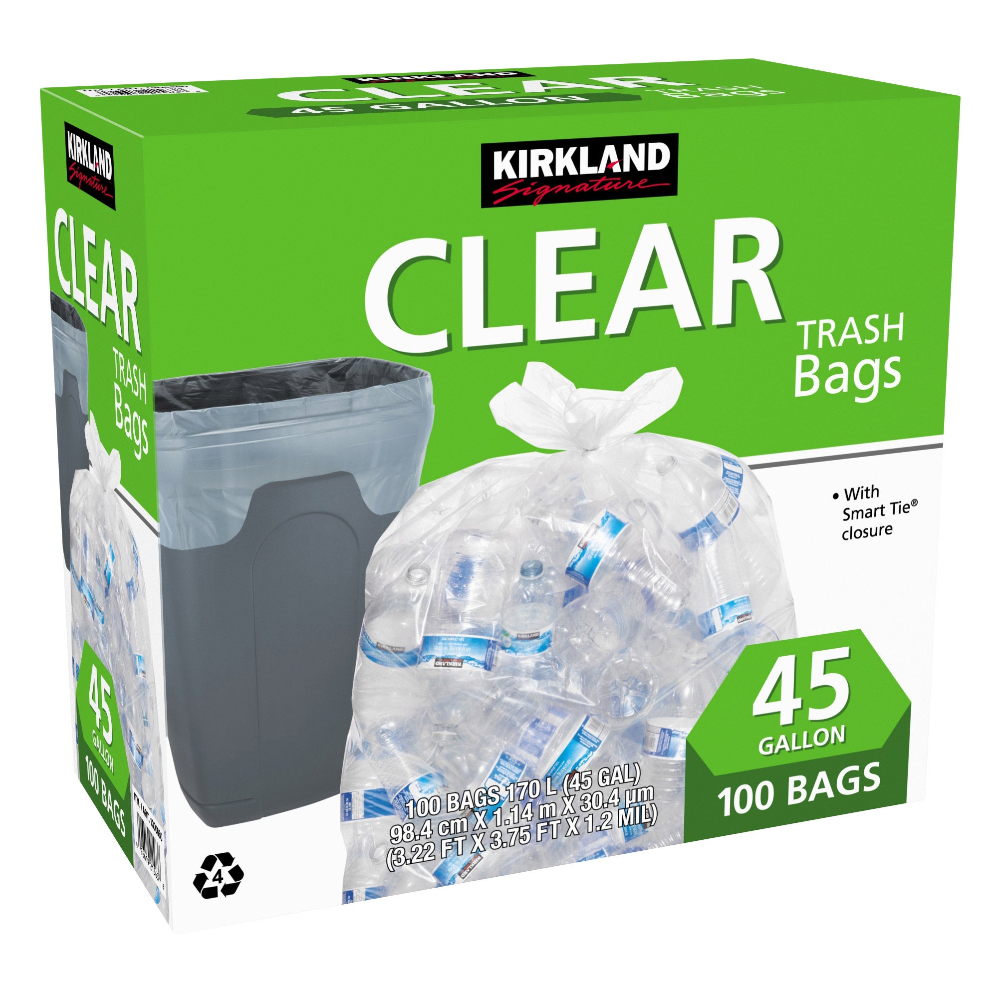 KIRKLAND SIGNATURE CLEAR TRASH BAG 100 CT / 45 GAL