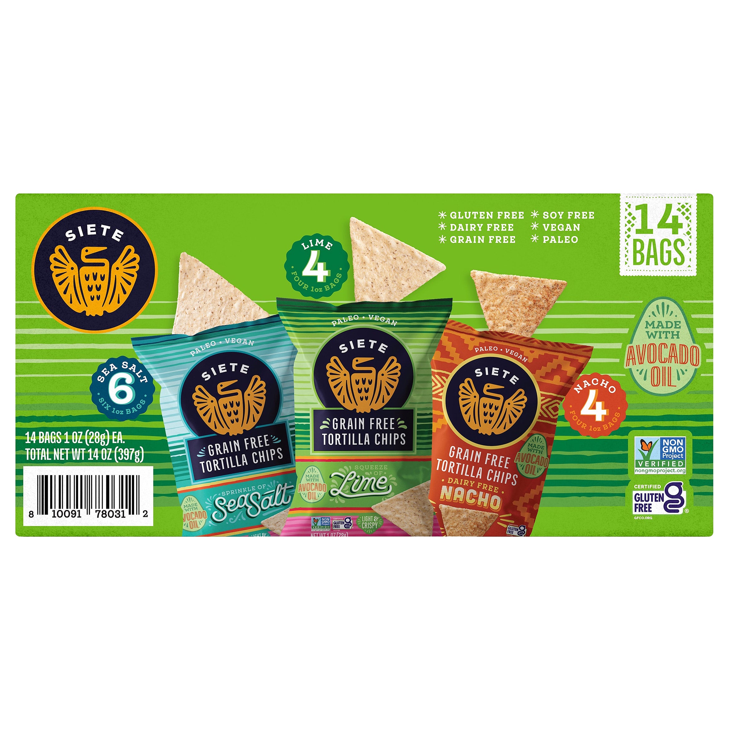SIETE GRAIN FREE TORTILLA CHIPS VTY PK 14 CT / 1 OZ - Image 1