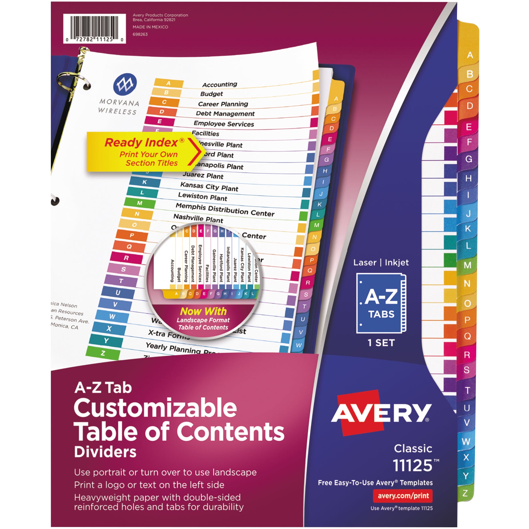 AVERY TBL OF CNTNTS DIVDRS AVE11125KT A-Z 3CT