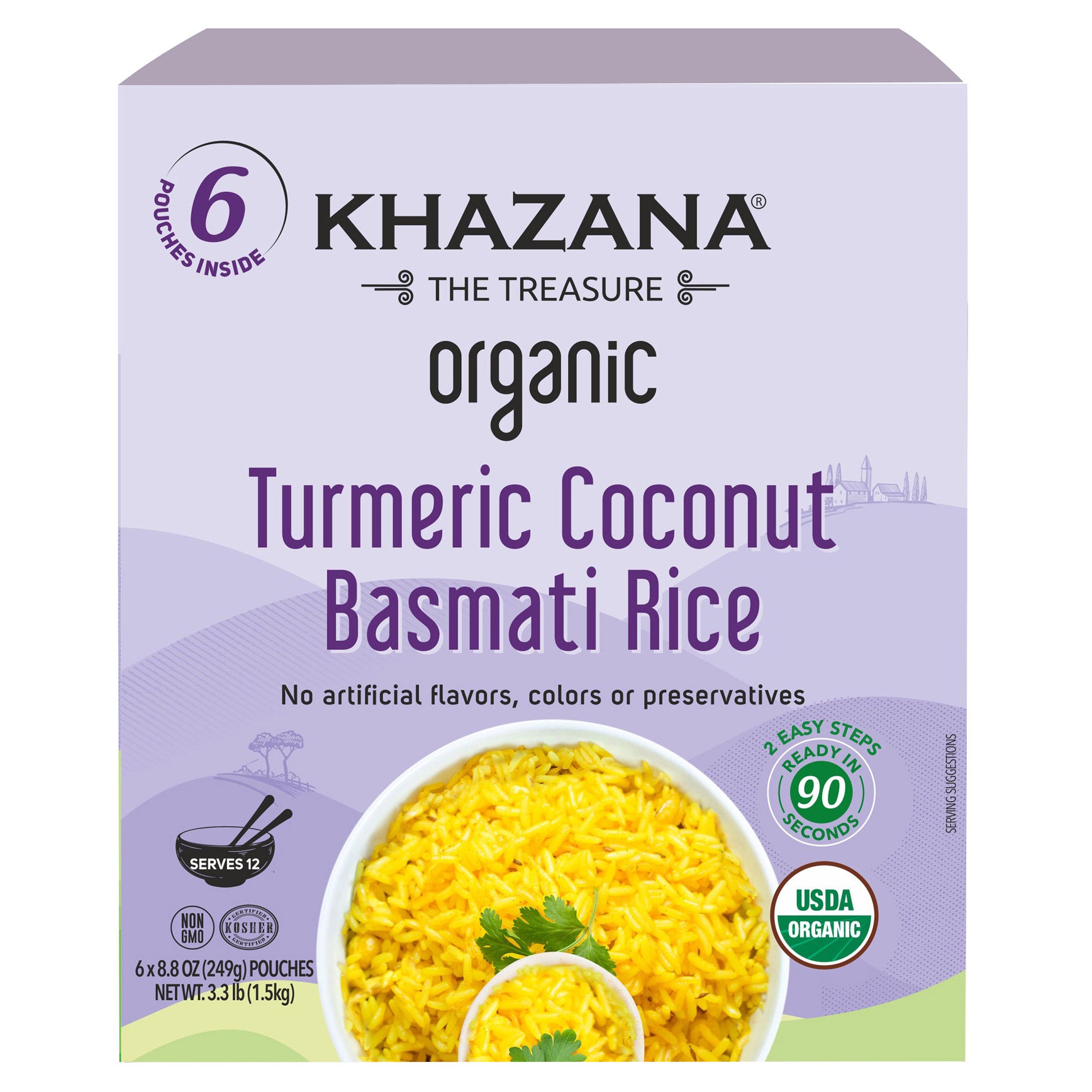 KHAZANA ORG TURMERIC COCONUT BASMATI RICE 6/8.8OZ - Image 1