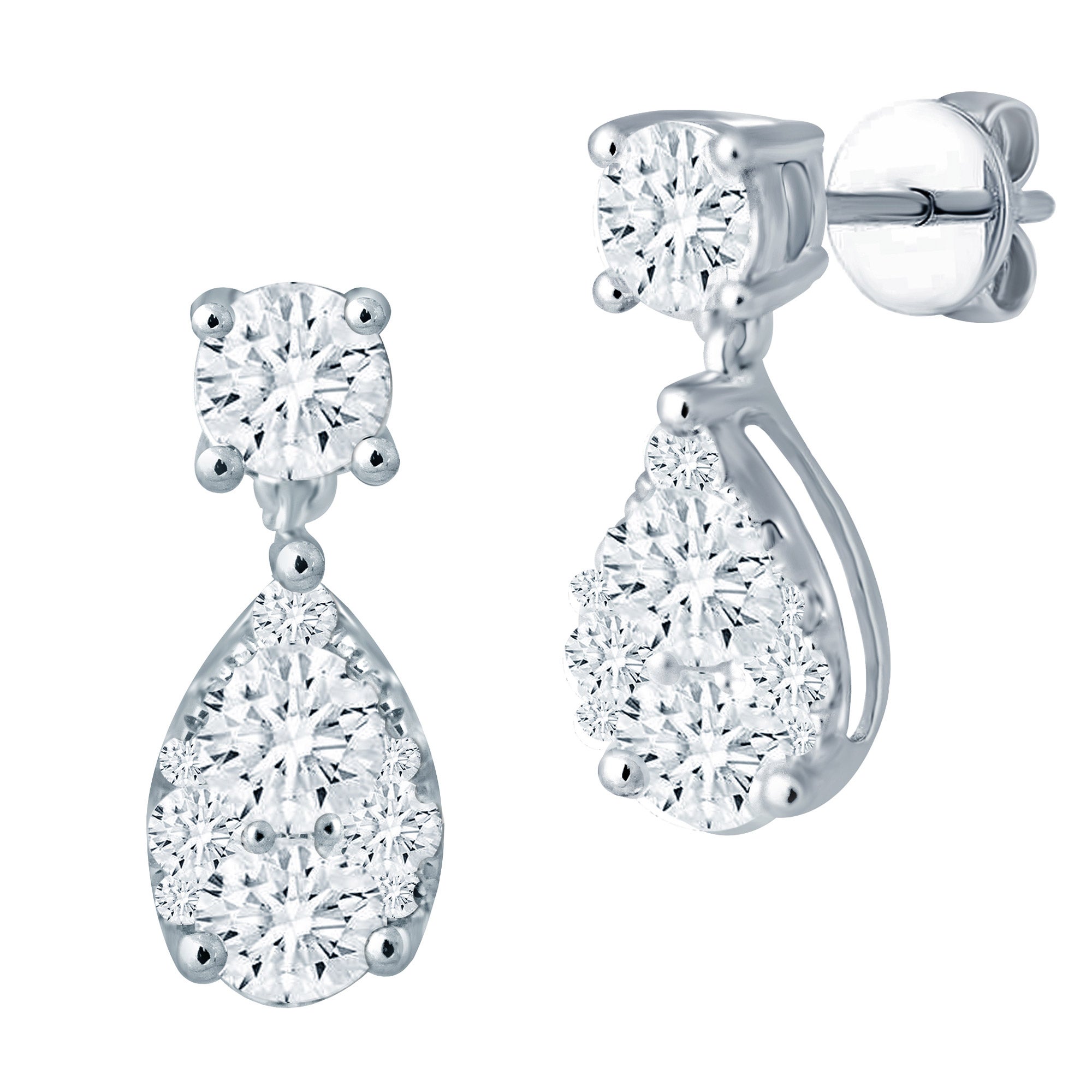 14KT WHITE GOLD VS2 I 1.50CTW ROUND DIAMOND DROP EARRINGS