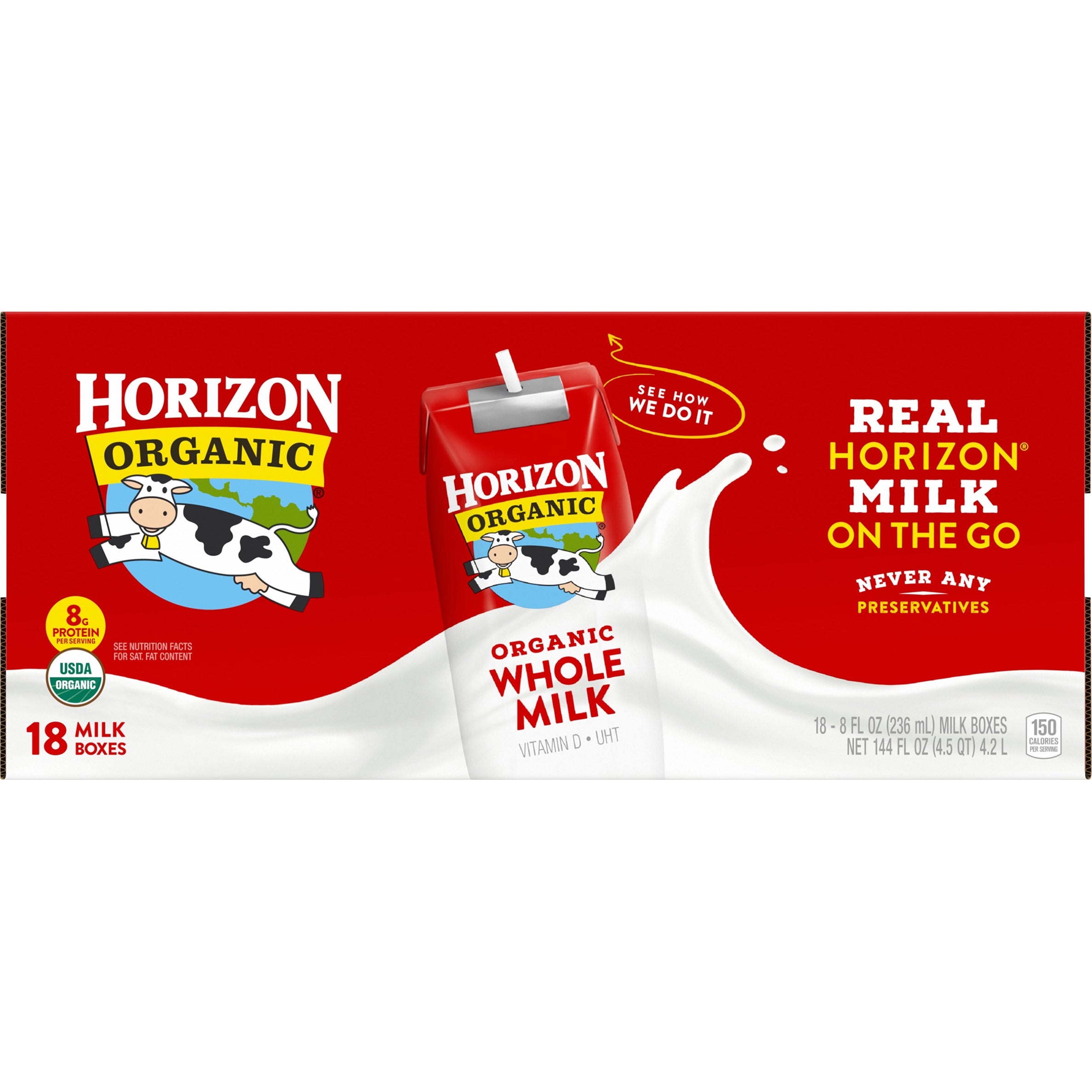 HORIZON ORGANIC WHOLE MILK 18/8 OZ