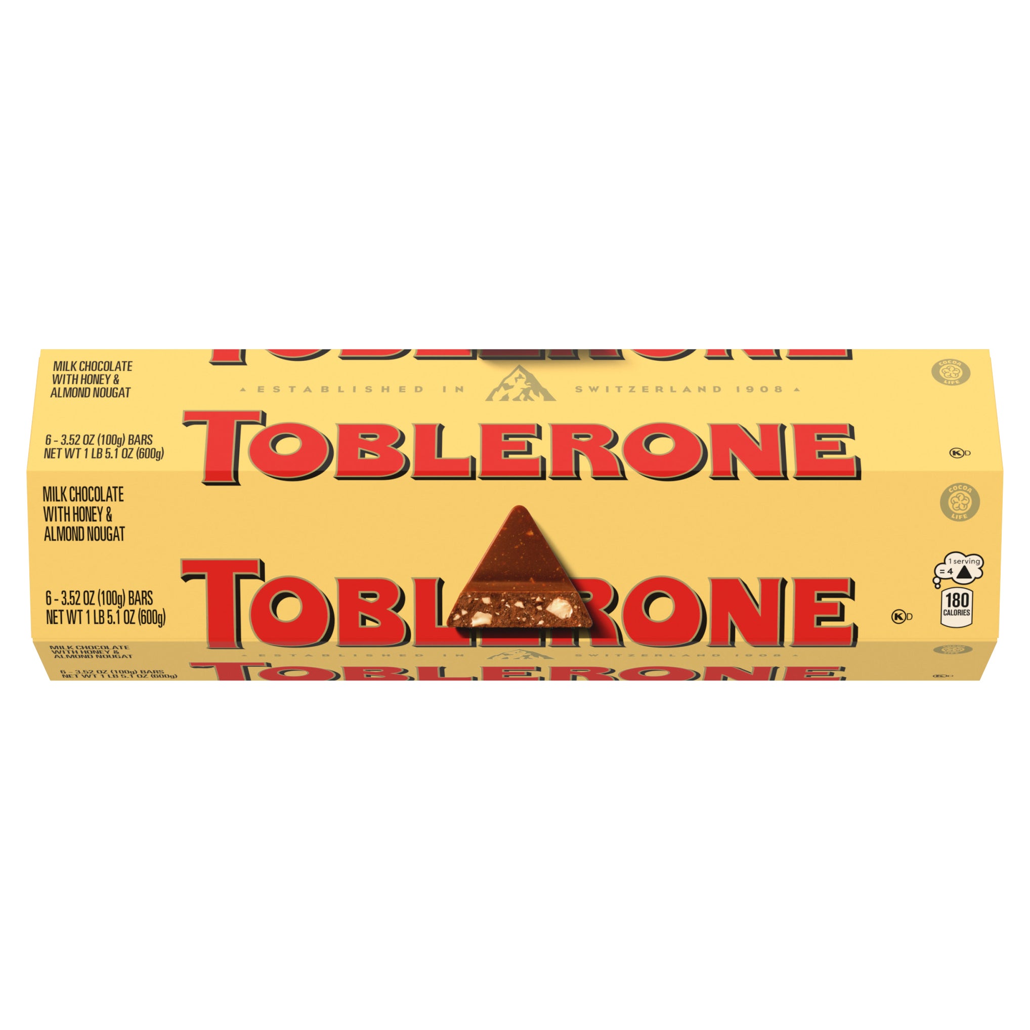 TOBLERONE SWISS MILK CHOCOLATE 6 / 3.52 OZ BARS - Image 1
