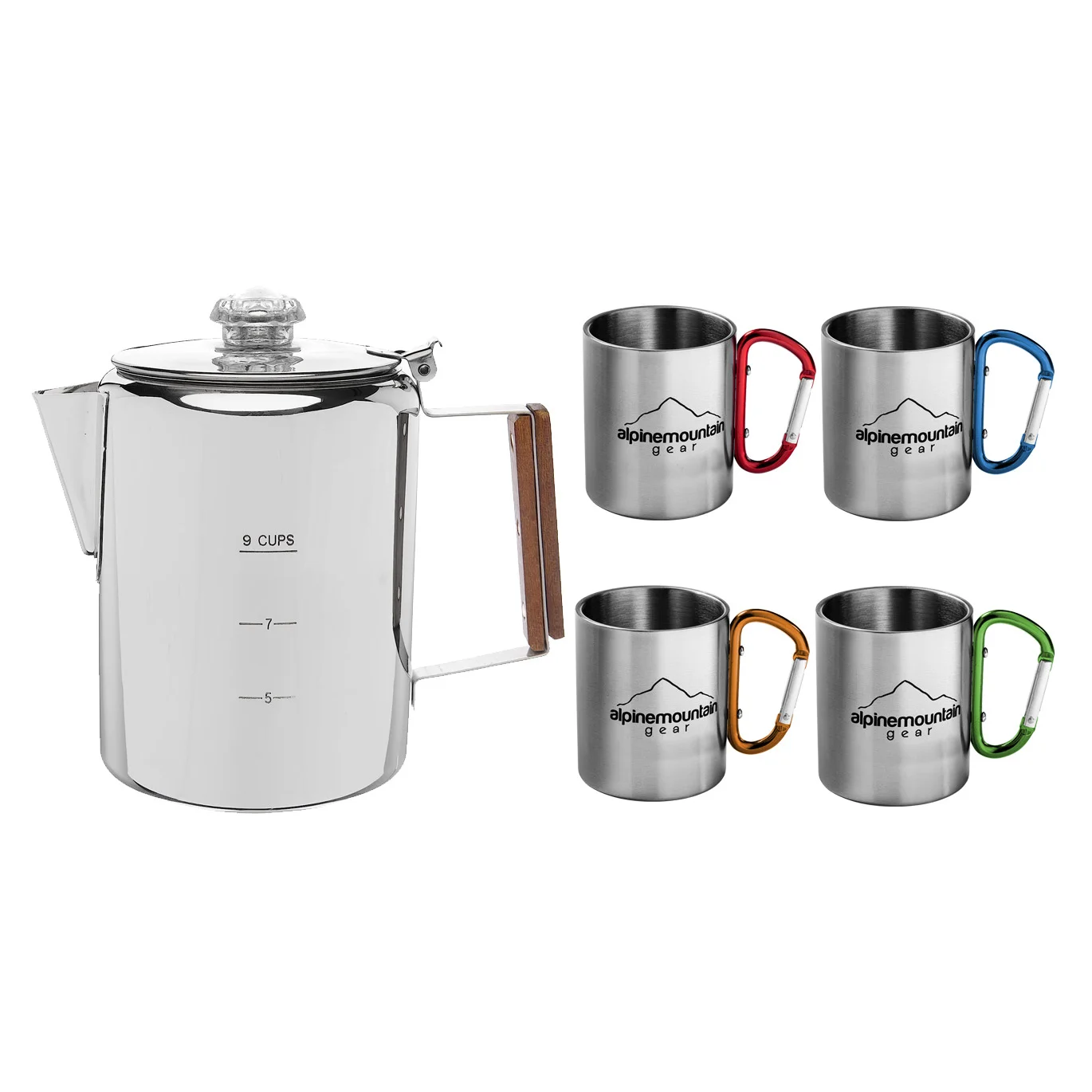 ALPINE MOUNTAIN GEAR STAINLESS STEEL PERCOLATOR & MUG SET