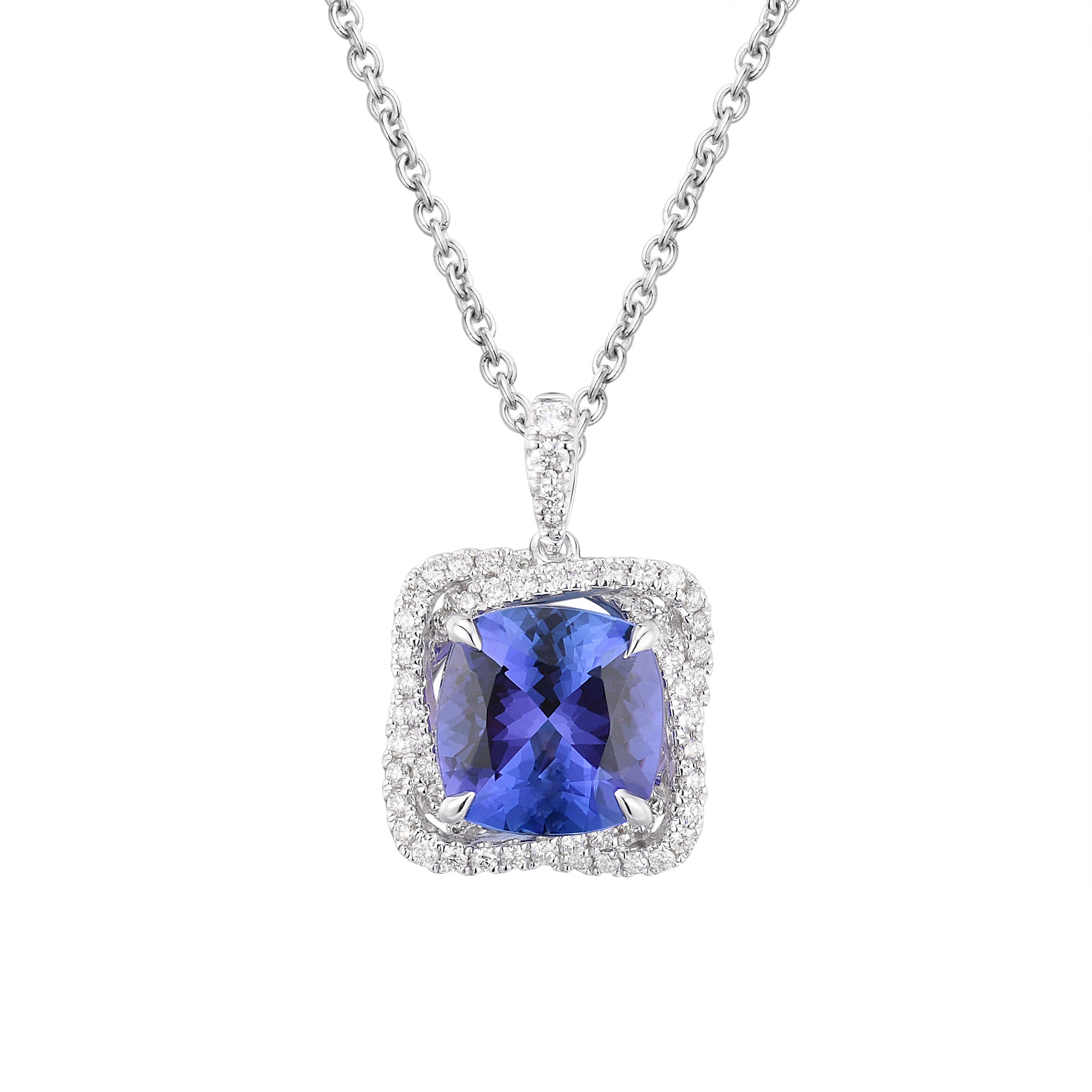 18KT WHITE GOLD VS2 I 0.47CTW DIAMOND & TANZANITE PENDANT 18¨ - Image 1