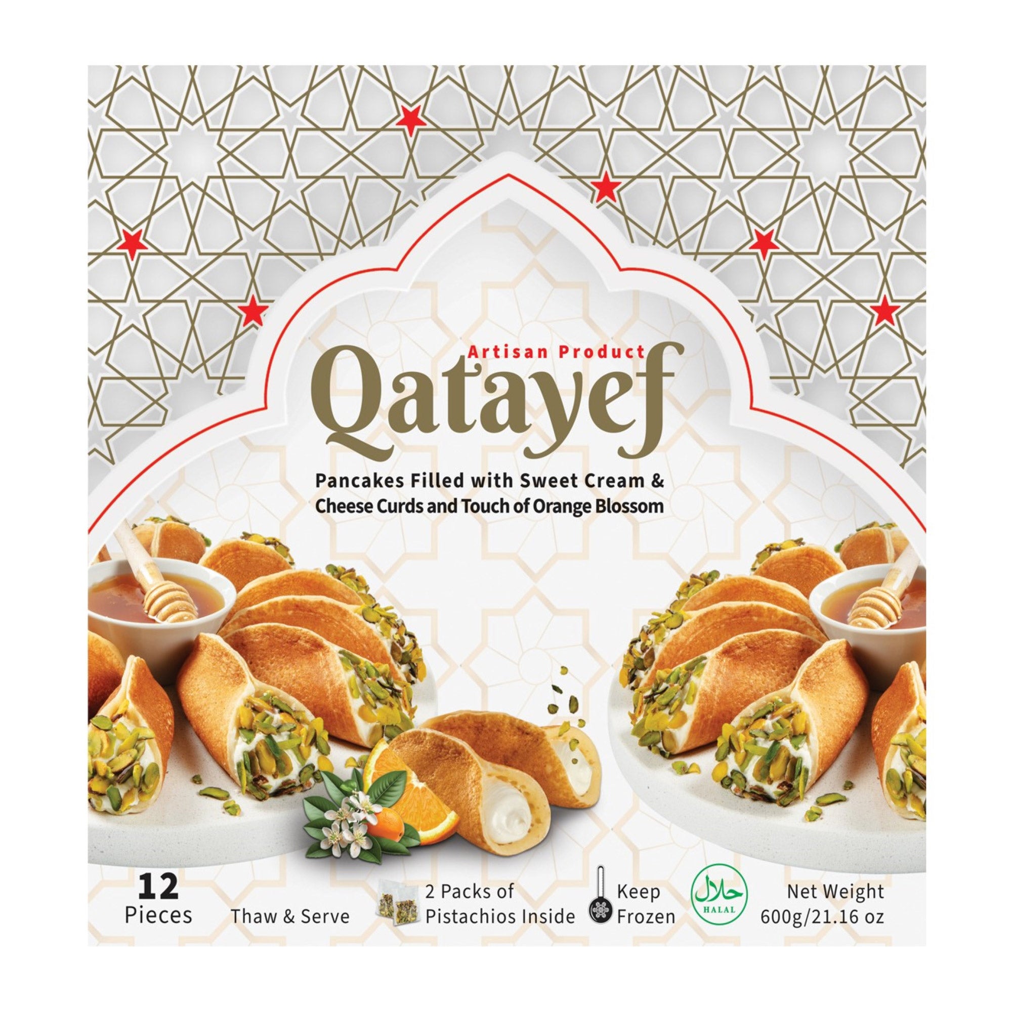 QATAYEF PANCAKES WITH SWEET CREAM 12 COUNT 21.16 OUNCES