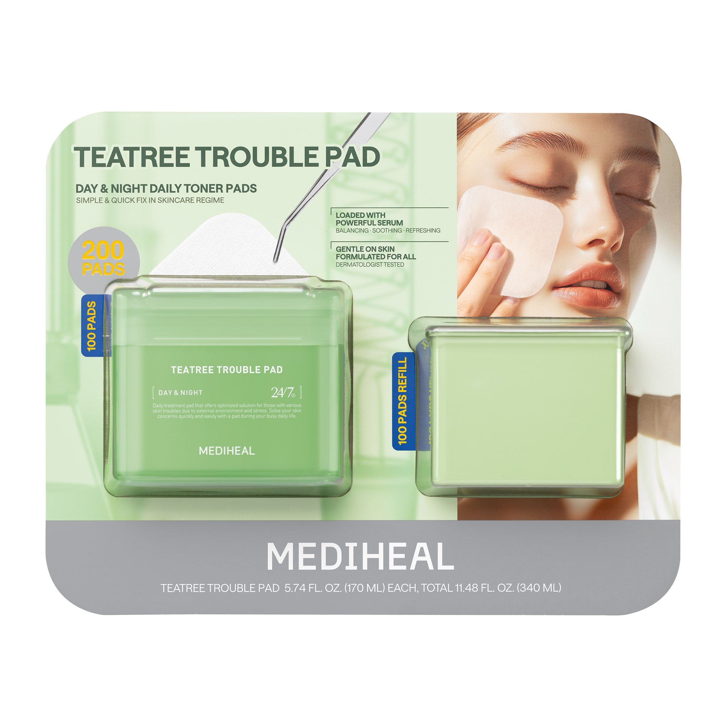 Mediheal Teatree Trouble Pad Refill Set, 100 + 100 Sheets - Image 1