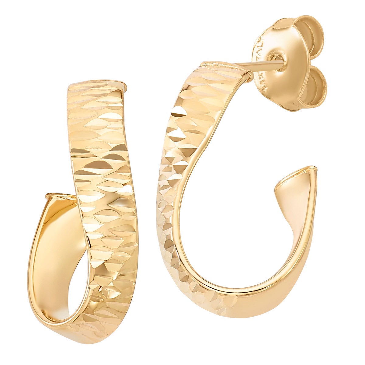 14KT YELLOW GOLD OVAL TWIST J HOOP EARRINGS MADE IN ITALY
