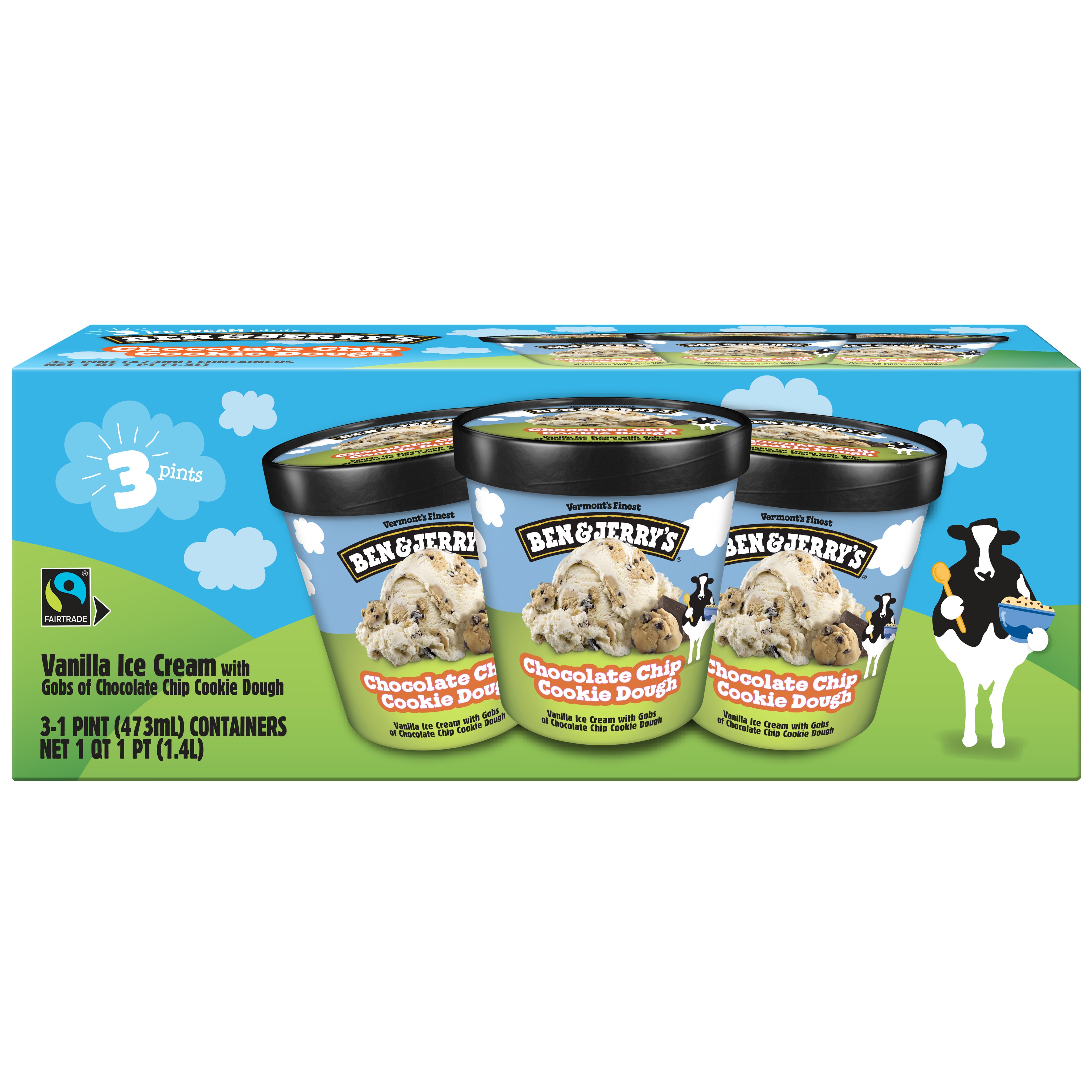 BEN N JERRY'S CHOC CHIP COOKIE DOUGH 3 PACK 48 OUNCES - Image 1