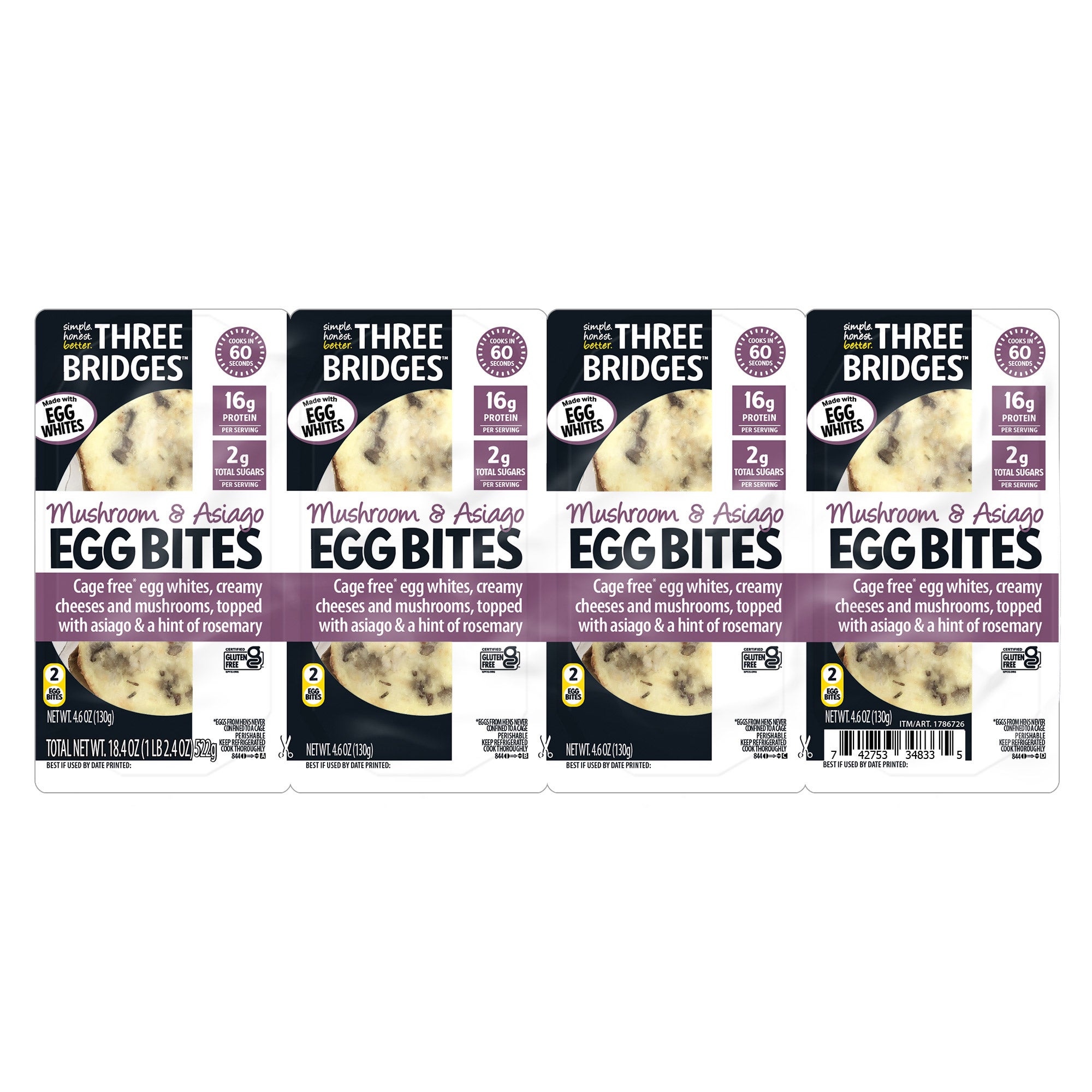 THREE BRIDGES EGG BITE MUSHROOM ASIAGO 4/4.6 OZ