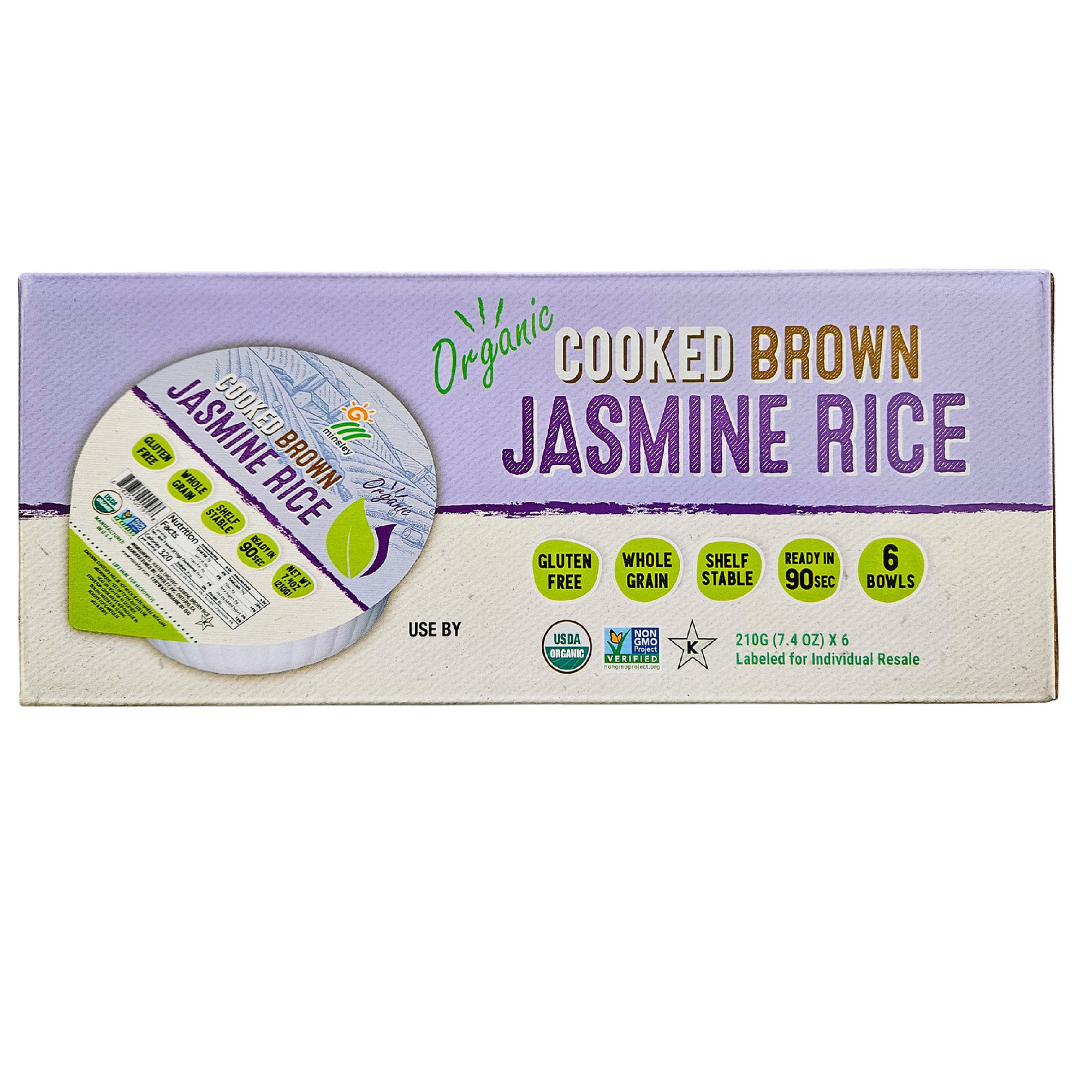 ORGANIC MINSLEY JASMINE BROWN RICE 6 PACK 7.4 OUNCES EACH