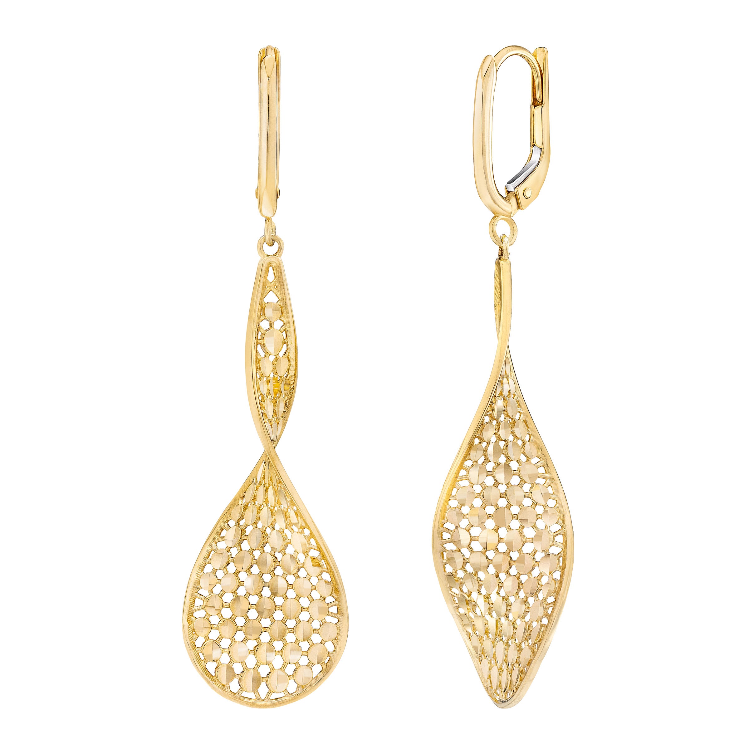 14KT YELLOW GOLD PAVE DANGLE EARRINGS - Image 1