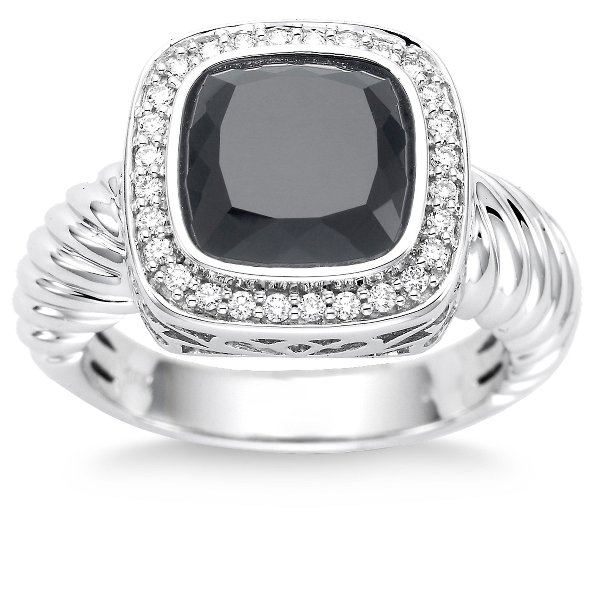 14KT WHITE GOLD .17CTW VS2, I DIAMOND AND BLACK ONYX RING