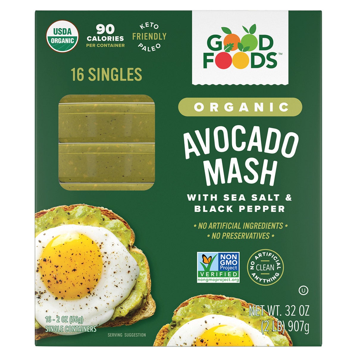 GOOD FOODS ORGANIC AVOCADO MASH 32 OZ (2 LBS)