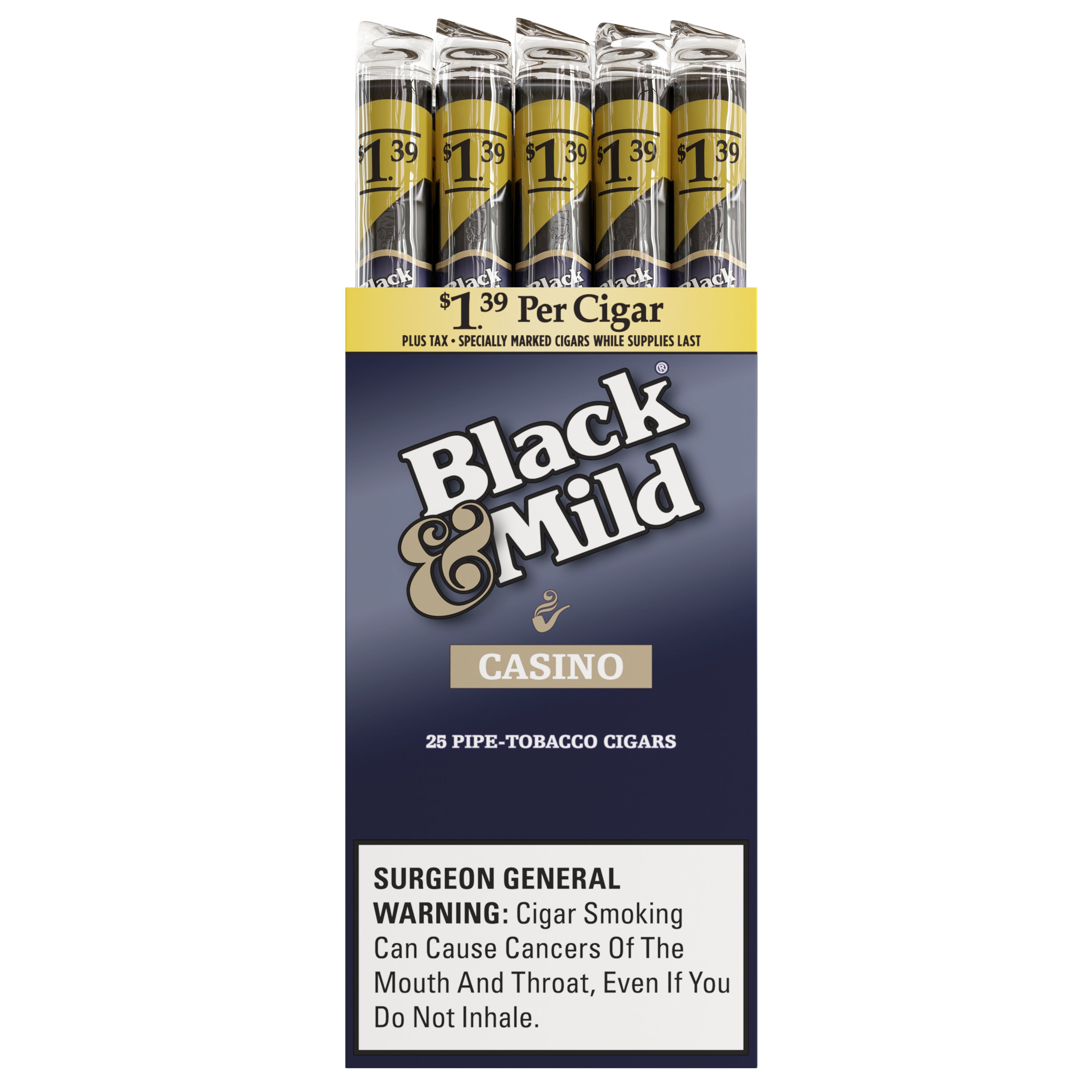 BLACK + MILD CASINO PLASTIC TIP 25 CT UPRIGHT PP $1.39 - Image 1