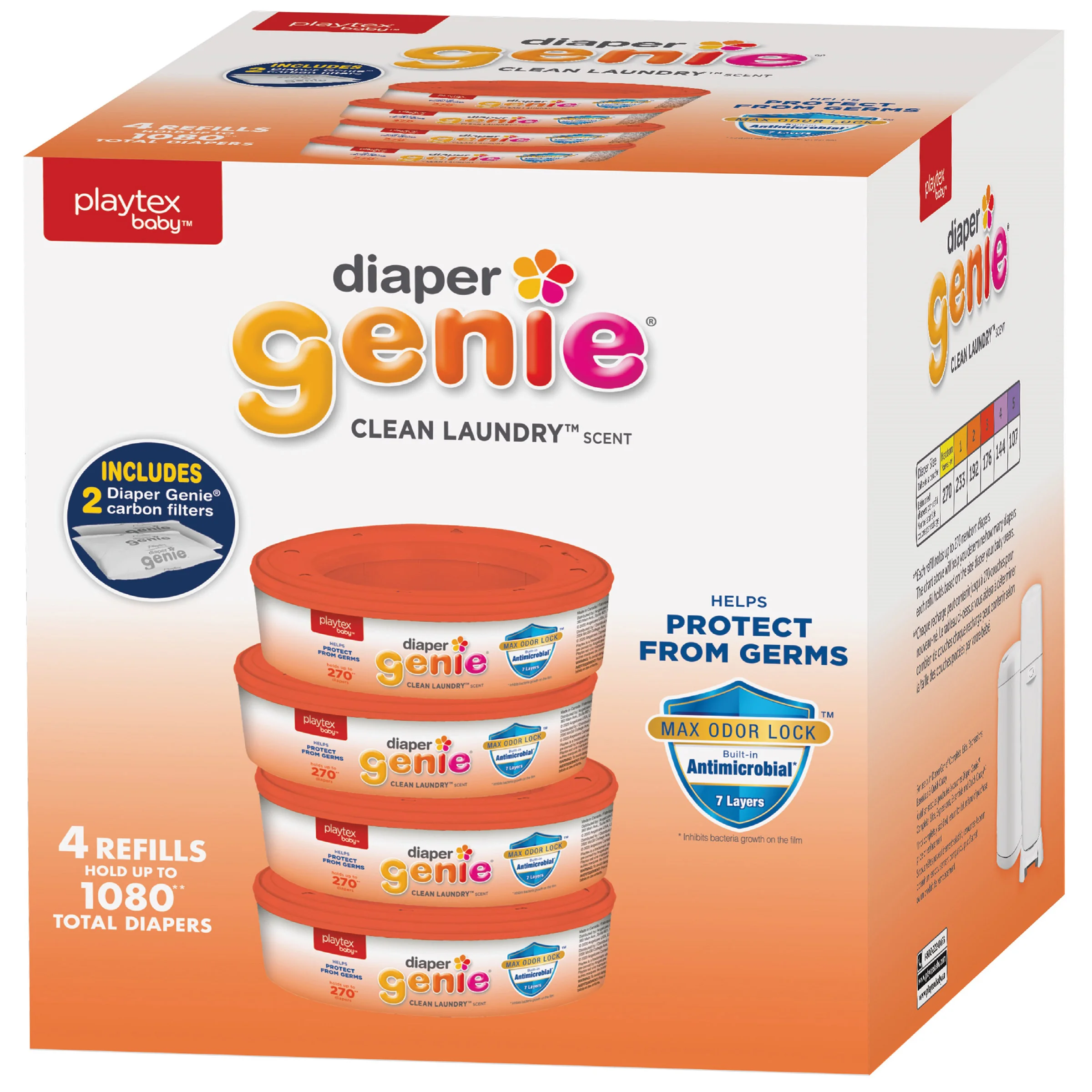 DIAPER GENIE MAX FRESH REFILLS 1080 CT & 2 CARBON FILTERS