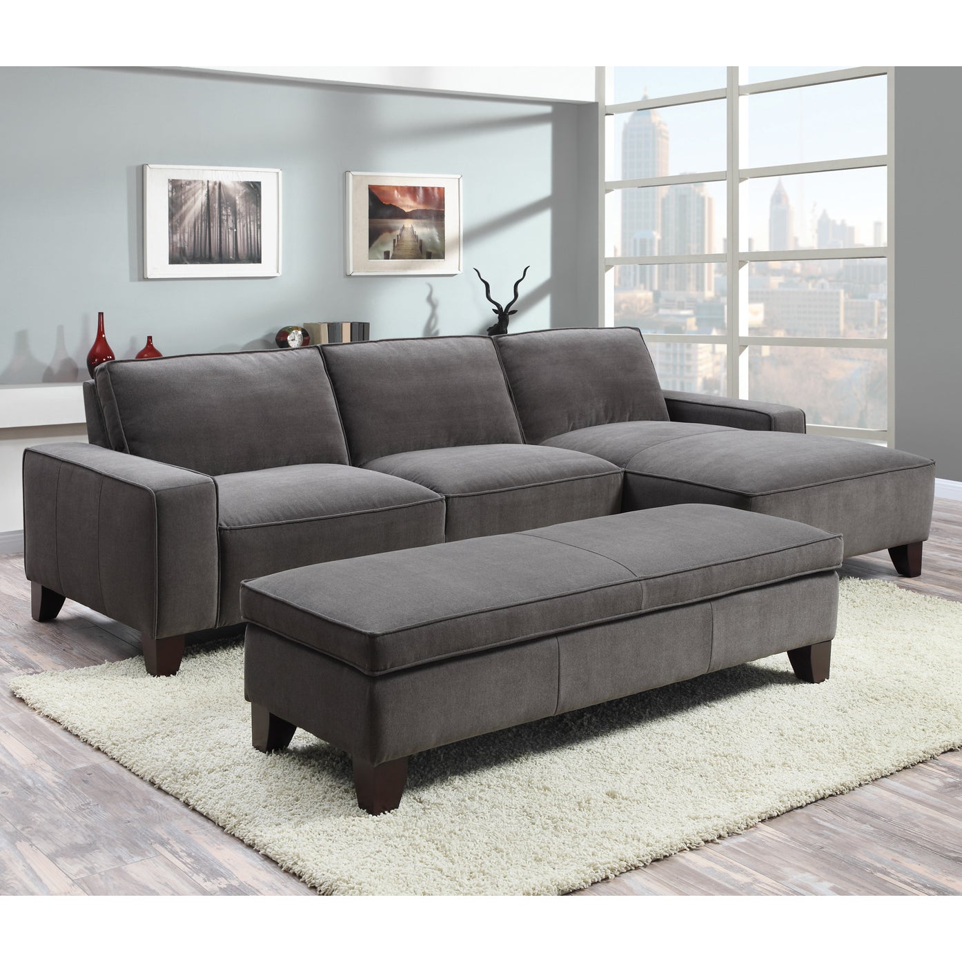 FABRIC SECTIONAL WITH STORAGE OTTOMAN - Image 1