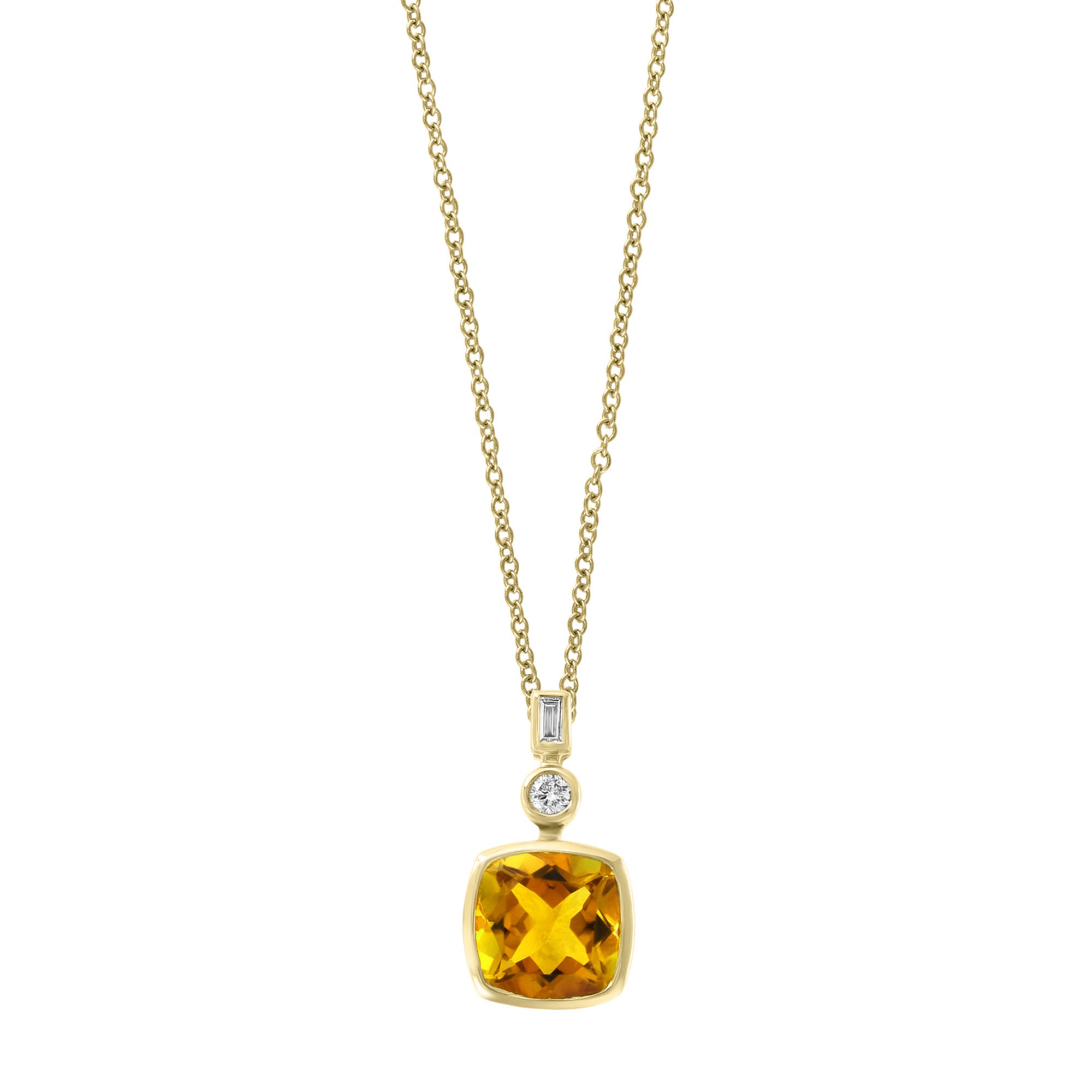 14KT YELLOW GOLD VS2 I 0.07CTW DIAMOND AND CITRINE NECKLACE