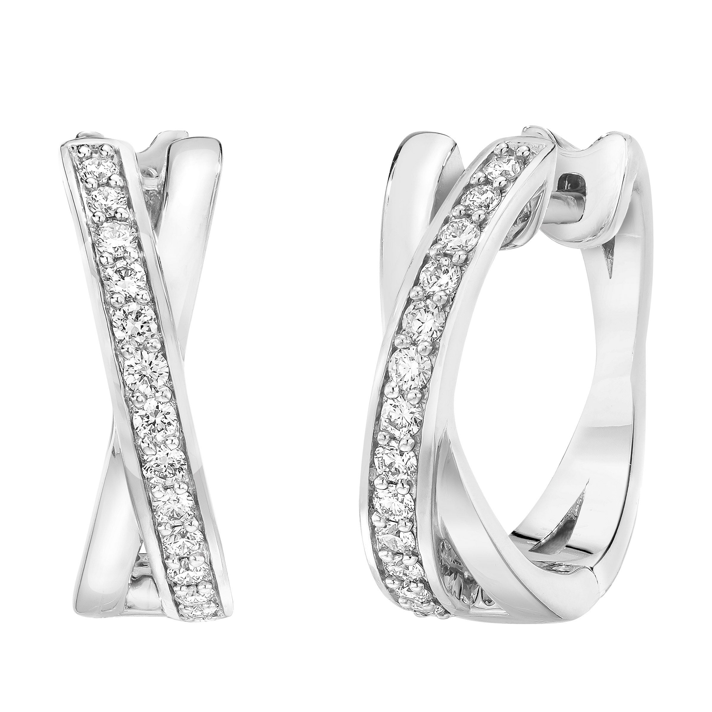 14KT WHITE GOLD VS2 I 0.25CTW ROUND DIAMOND ¨X¨ HOOP EARRINGS