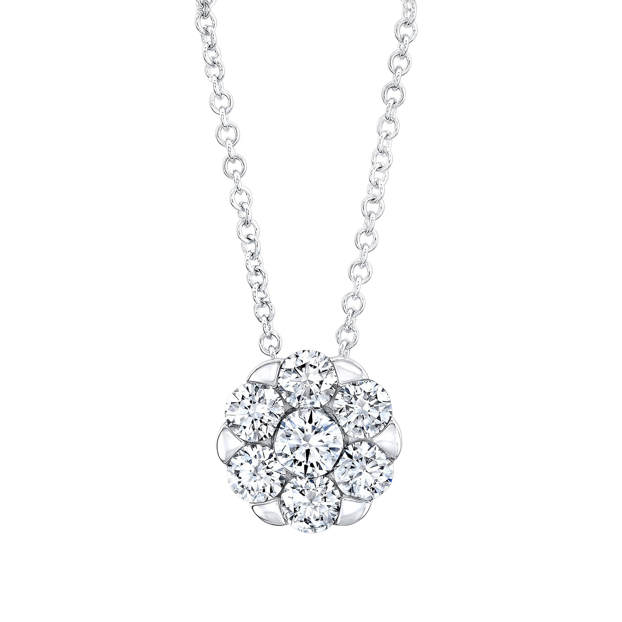 14KT WHITE GOLD VS2 I 0.74CTW ROUND DIAMOND CLUSTER PENDANT