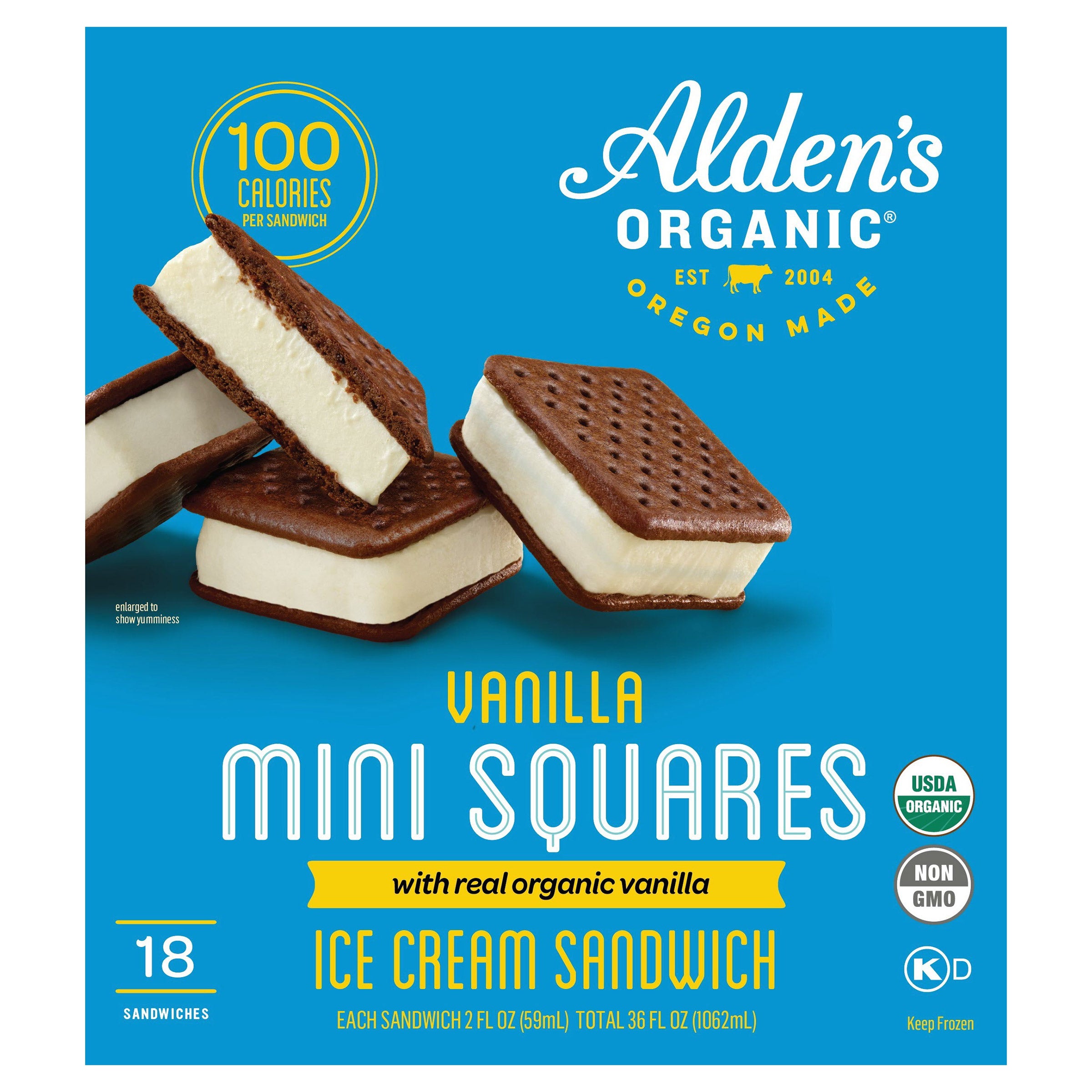 ALDENS ORGANIC MINI VANILLA ICE CREAM SQUARES 18CT