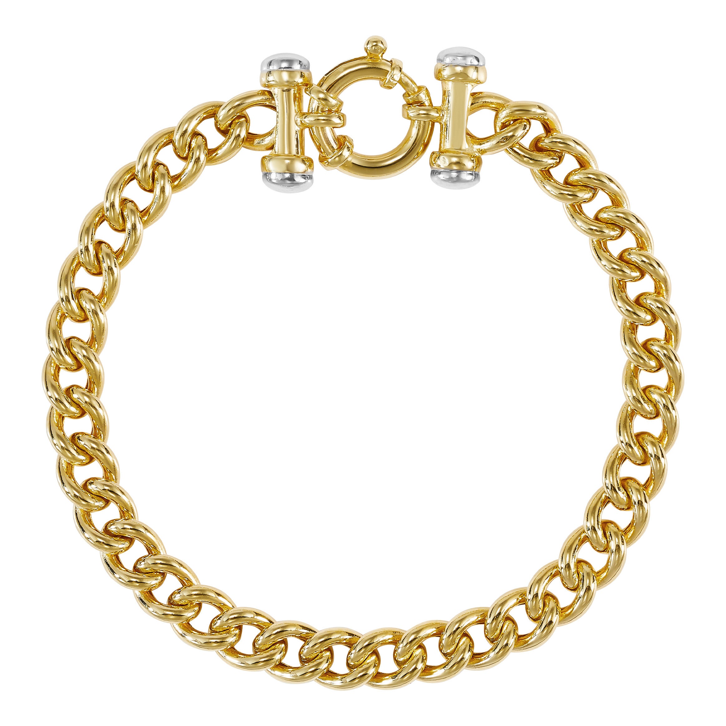 14KT TWO TONE GOLD 7.5¨ LINK BRACELET MADE IN ITALY