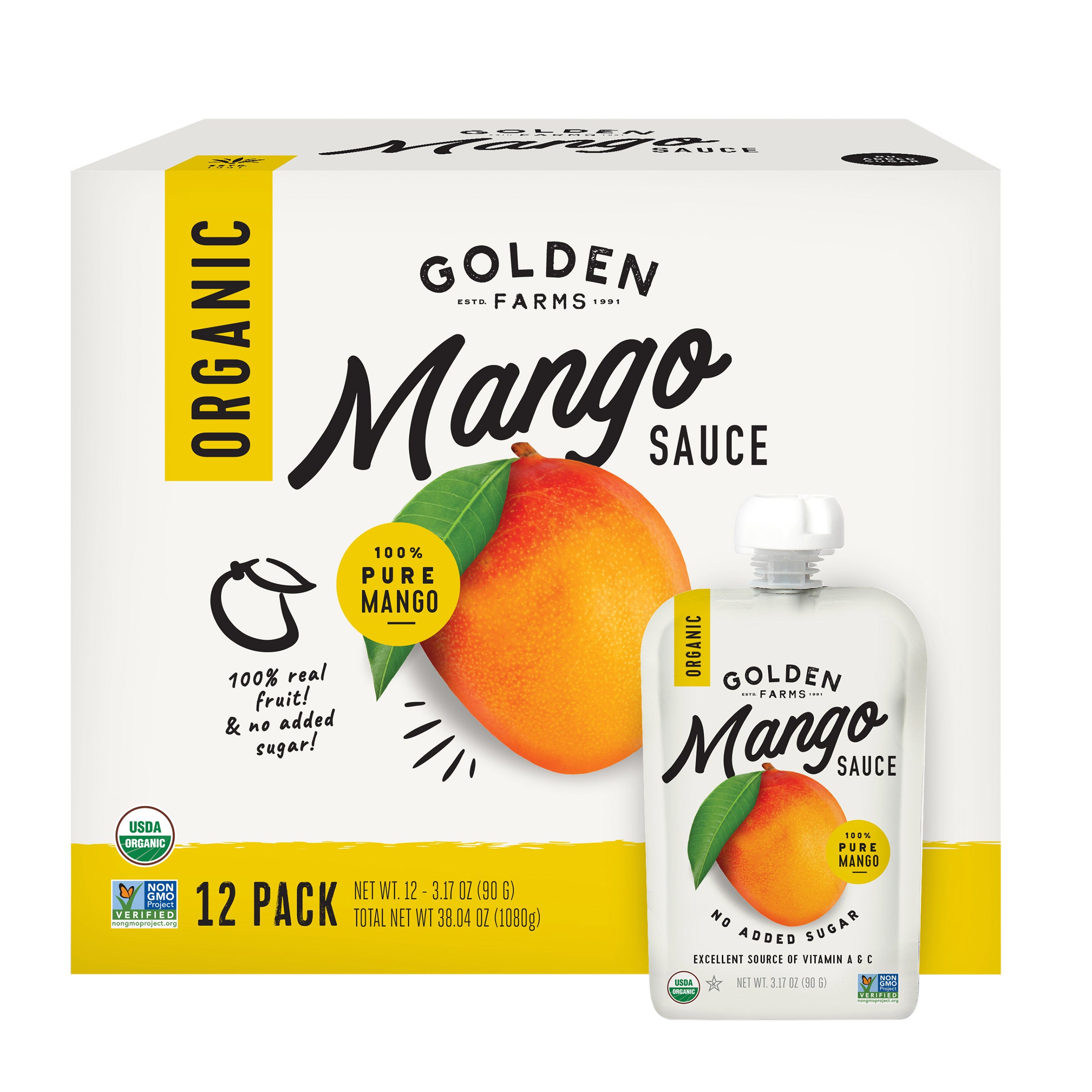 GOLDEN FARMS ORGANIC MANGO SAUCE 12/3.17 OUNCES POUCHES