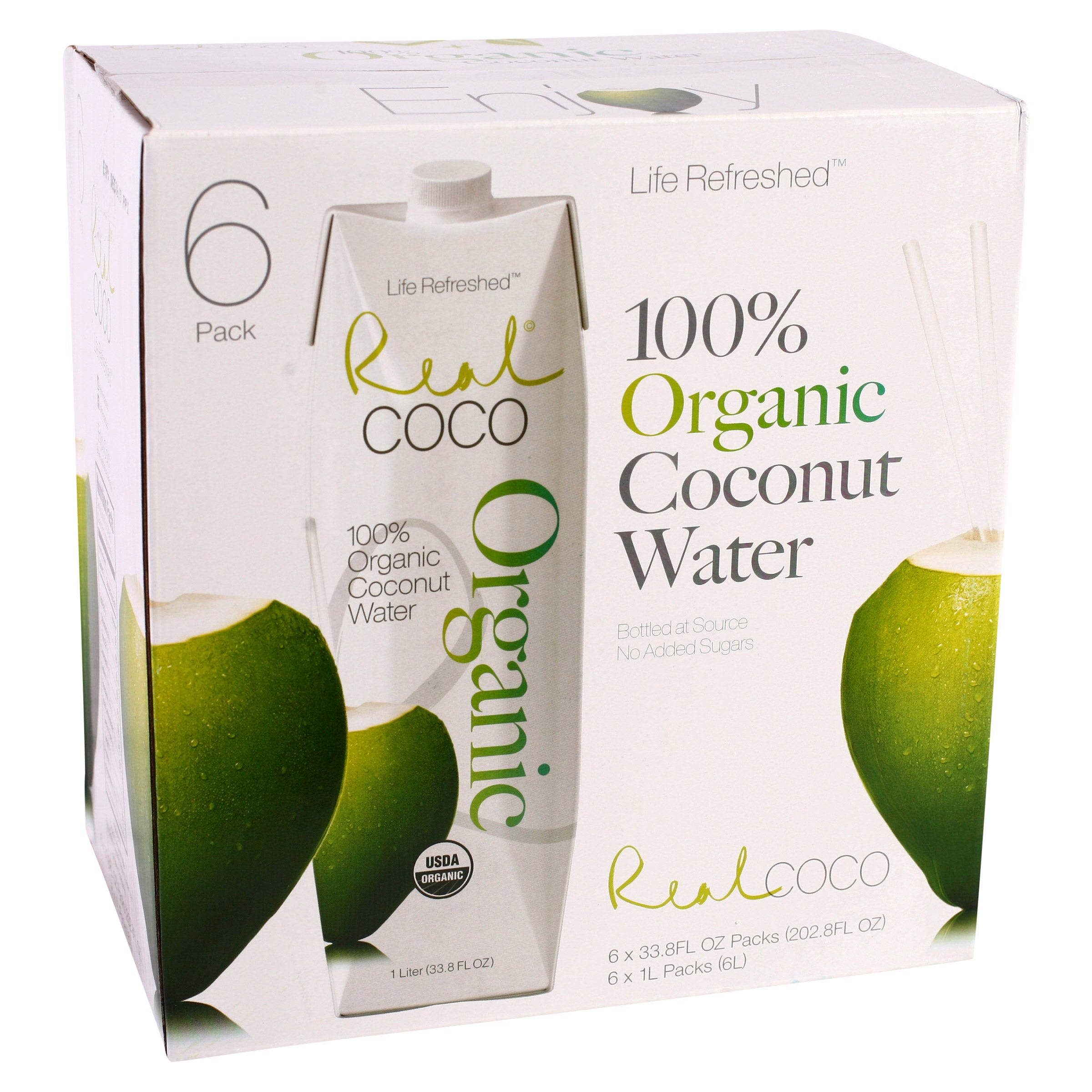 ORGANIC REAL COCO COCONUT WATER 6 PACK 33.8 OUNCES EA
