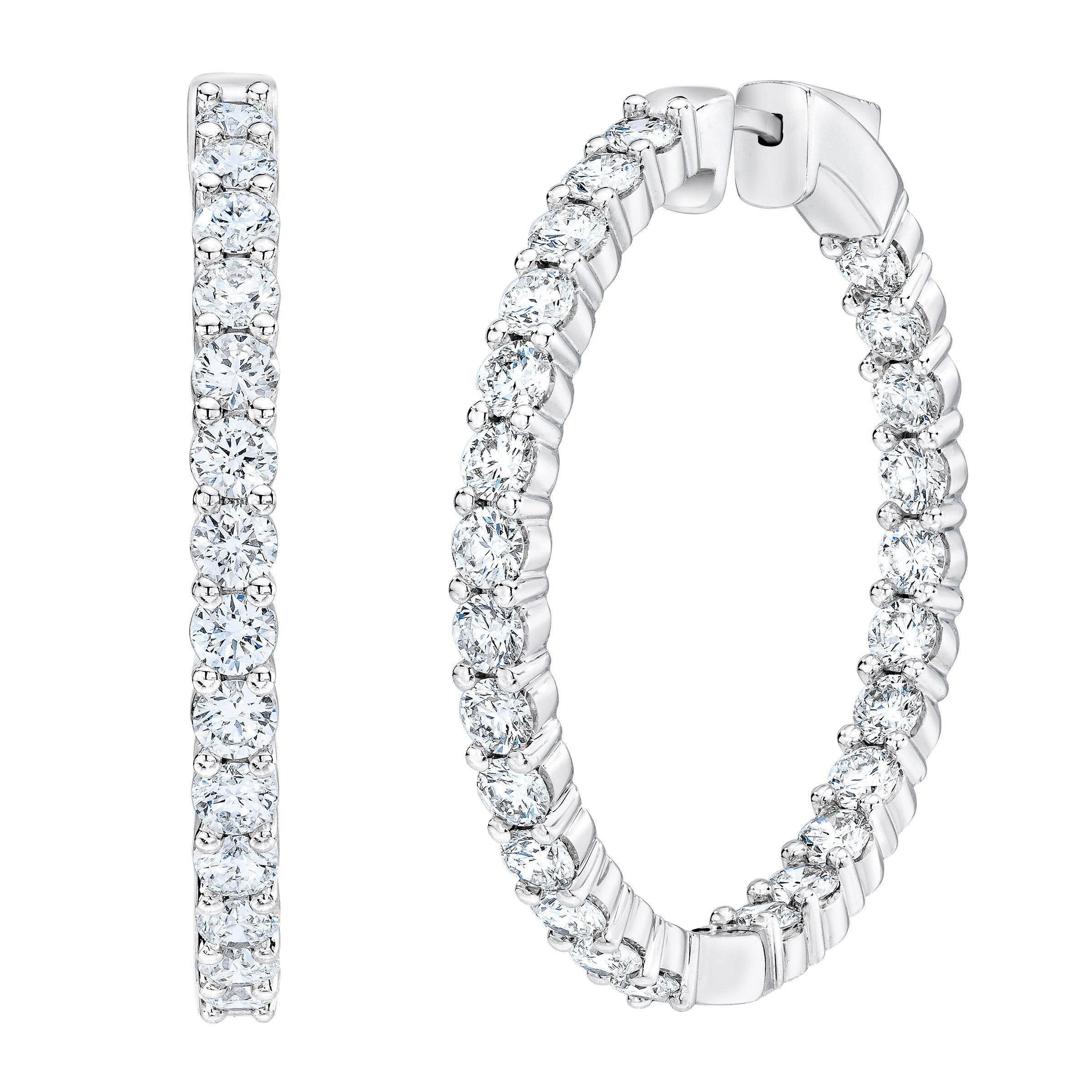 5.00CTW ROUND DIAMOND 14KT WHITE GOLD VS2, F INSIDE OUT HOOPS - Image 1