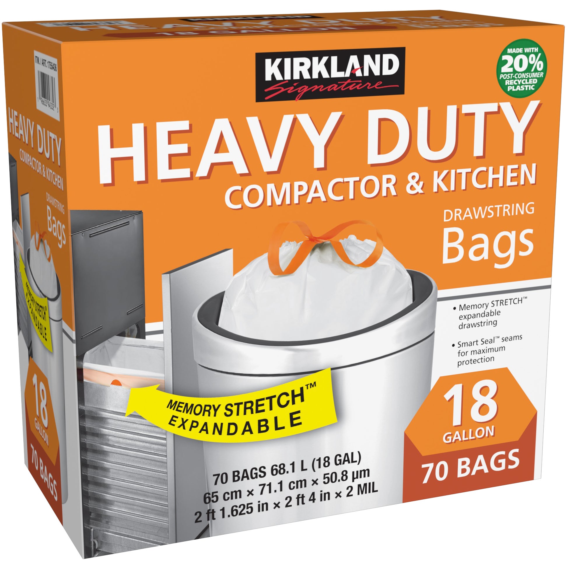 KIRKLAND SIGNATURE COMPACTOR/KITCHEN BAG 18 GAL / 70 CT - Image 1