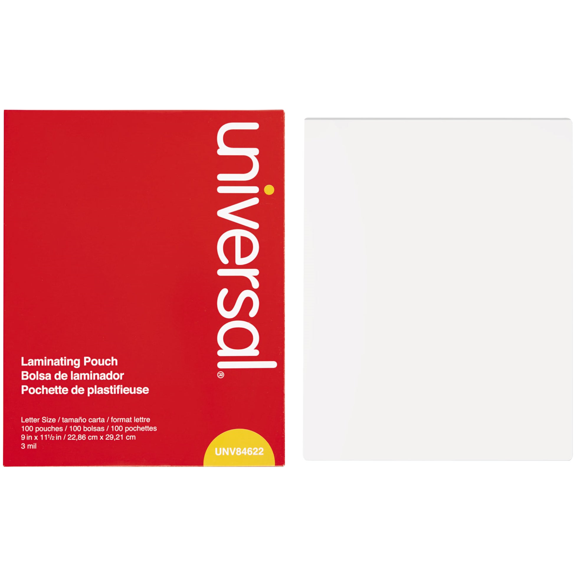 UNIVERSAL 9X14.5 CLEAR LAMINATING POUCH UNV84622 3MIL 100CT - Image 1