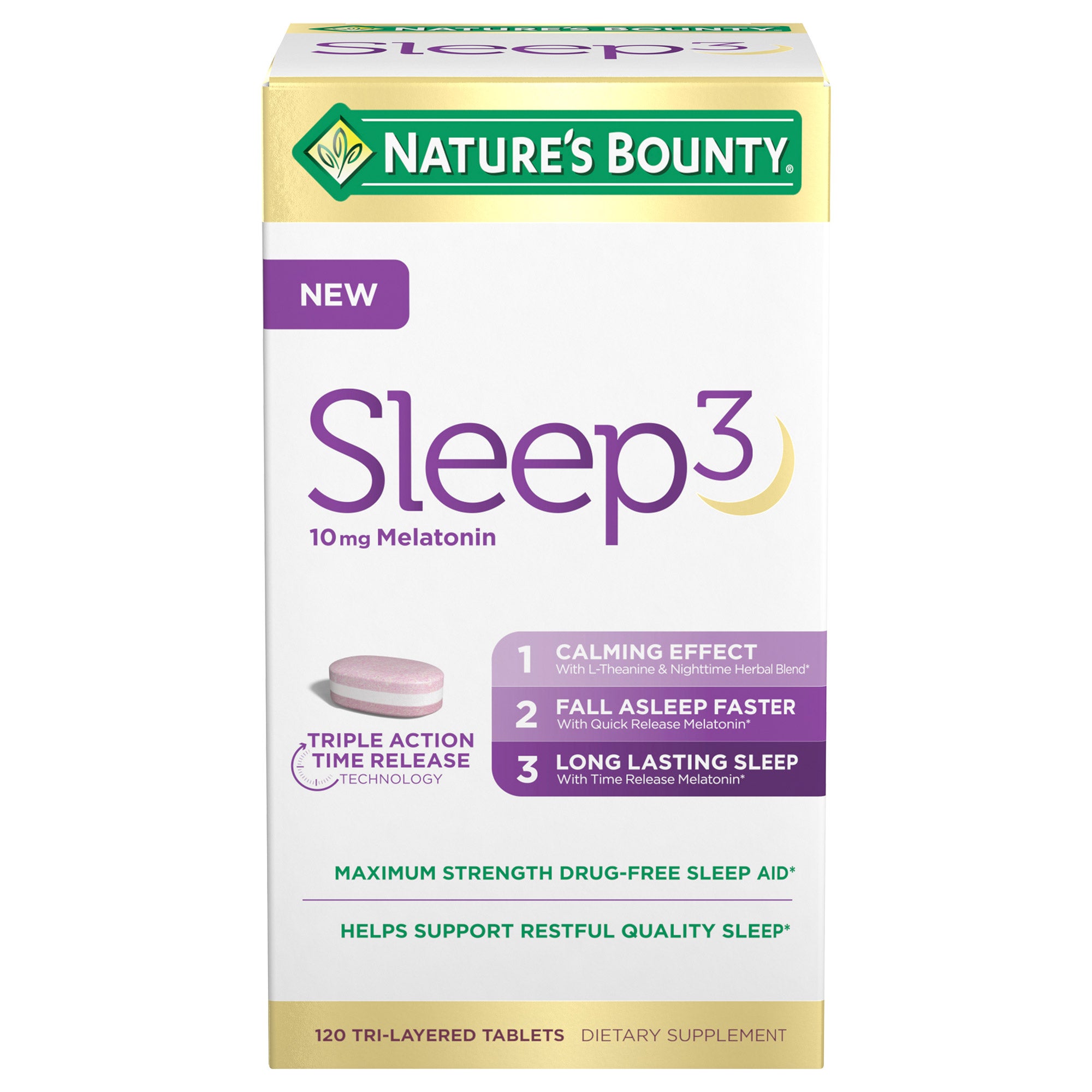 NATURE'S BOUNTY SLEEP3 10MG MELATONIN 120 TABLETS - Image 1