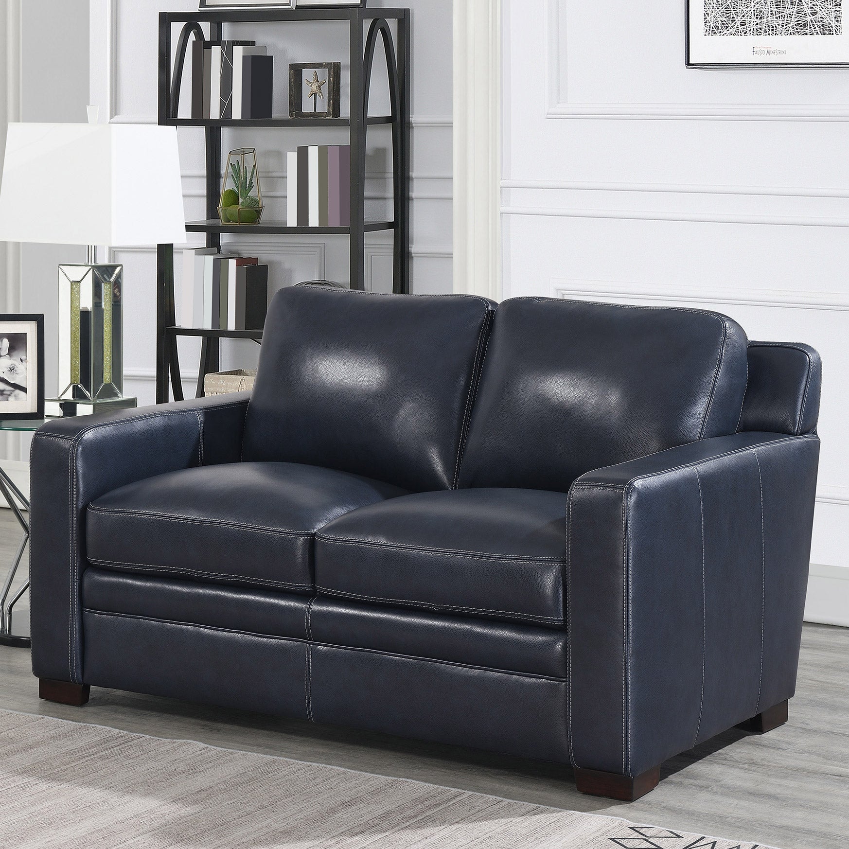 SIMON LI LEATHER LOVESEAT BLUE